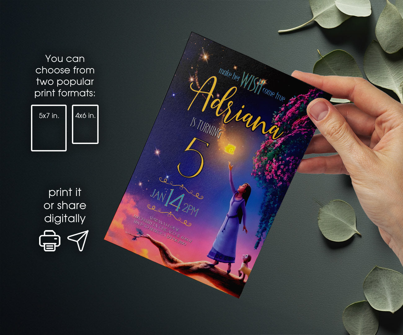 Wish Magic Asha customizable invitation template | Share or Print | girl | HA743
