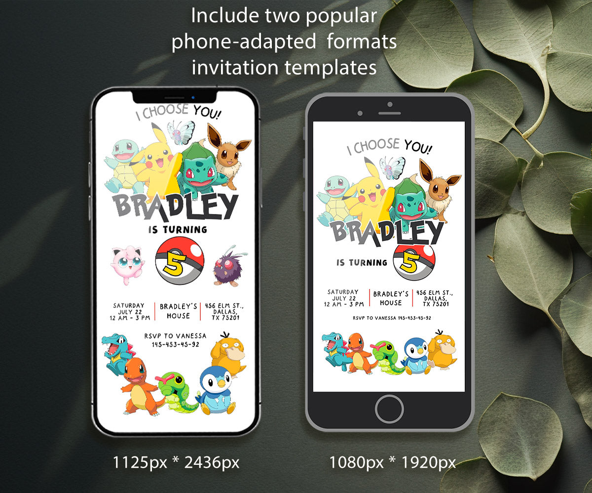 Pokemon Pikachu customizable invitation template | Share or Print | KC049