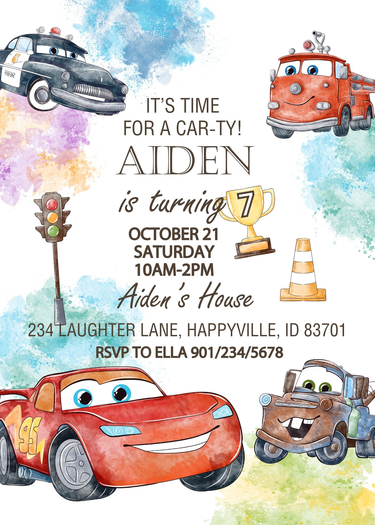 Cars Lightning McQueen customizable invitation template | Share or Print | boy | GW672