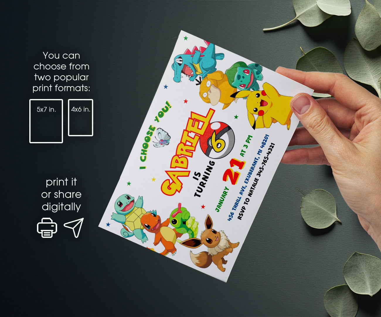 Pokemon Pikachu customizable invitation template | Share or Print | OF765