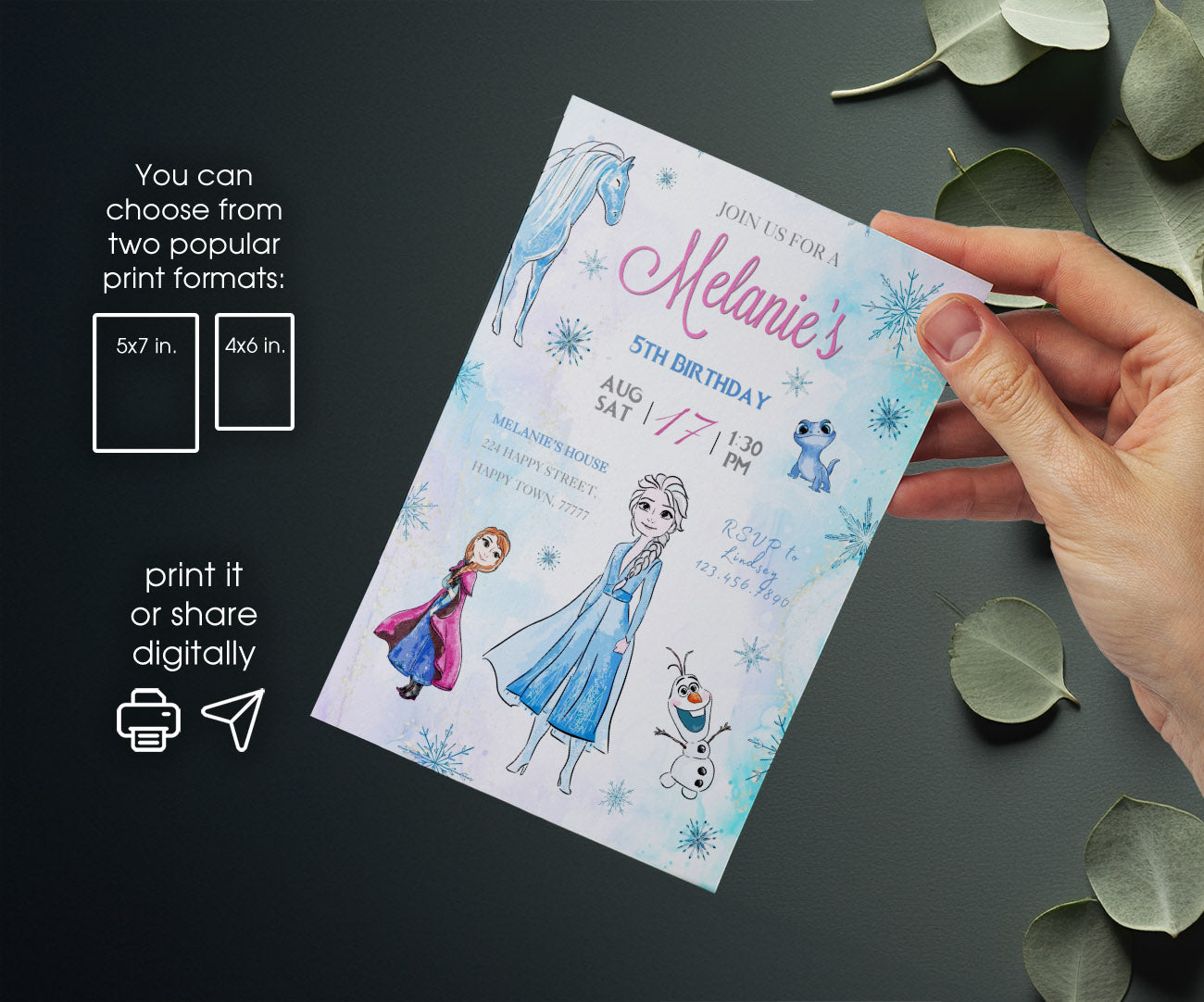 Frozen Elsa customizable invitation template | Share or Print | girl | AR207