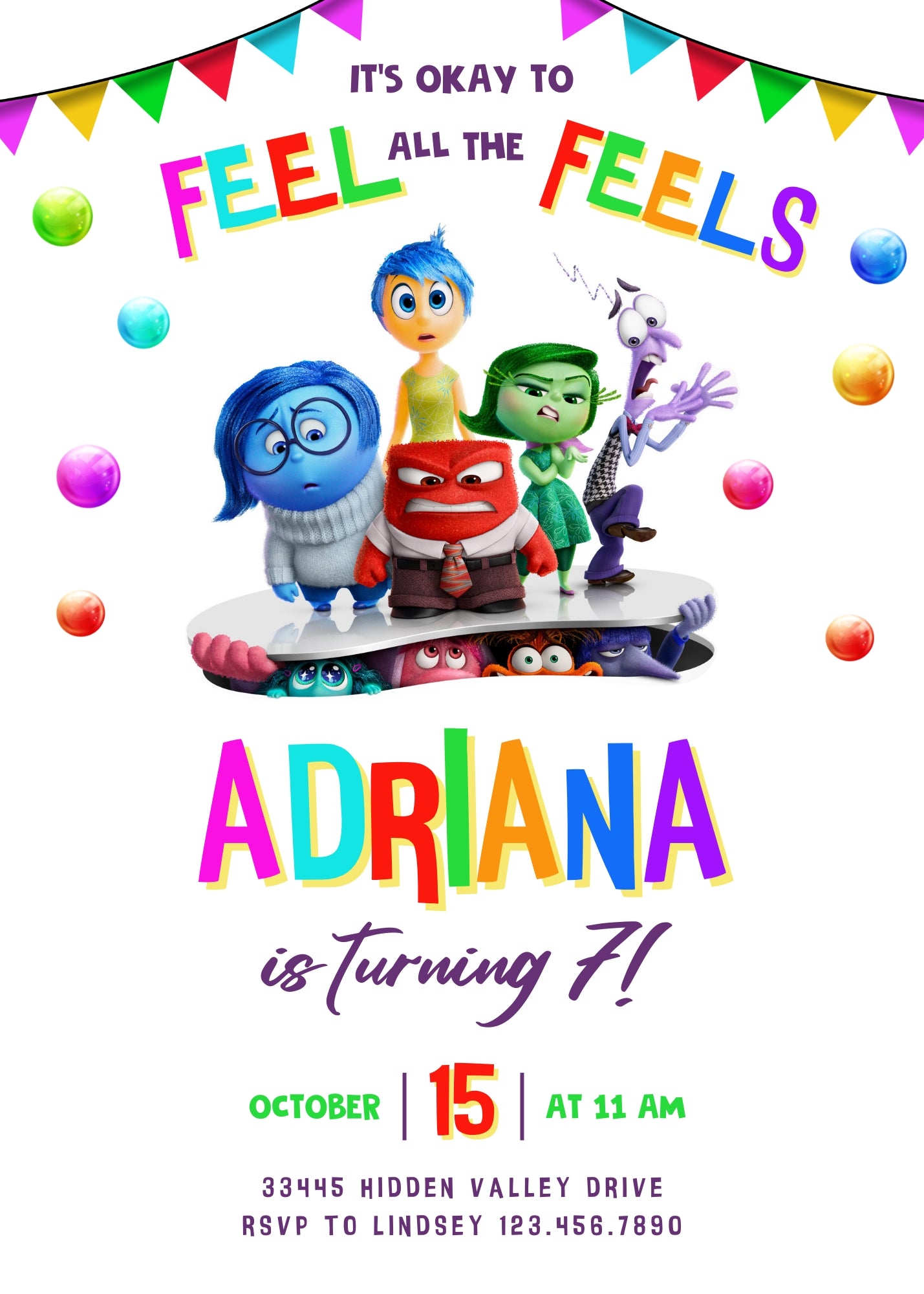 Inside Out 2 customizable invitation template | Share or Print | DP153