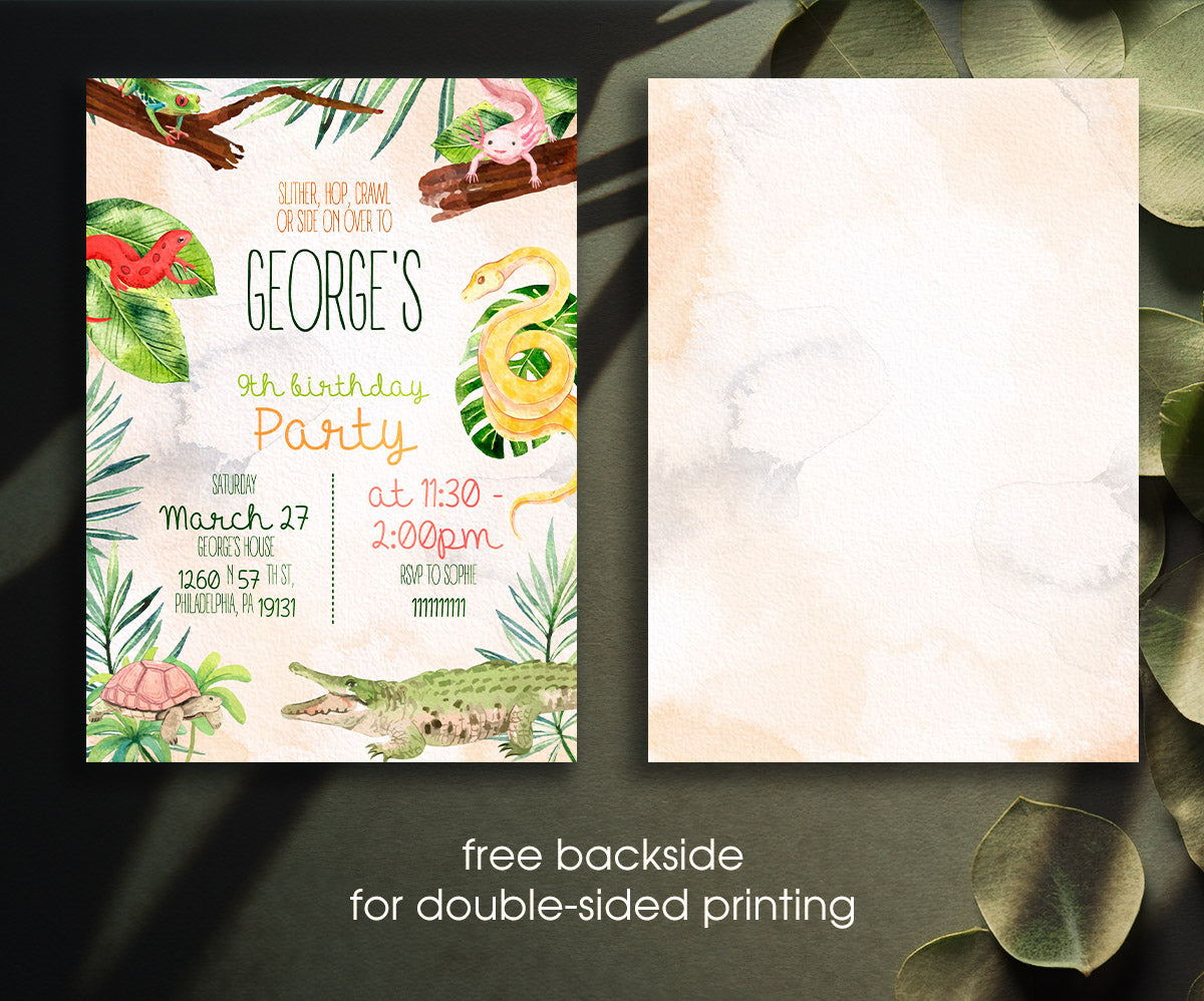 Reptile Lizard Snake customizable invitation template | Share or Print | UX208