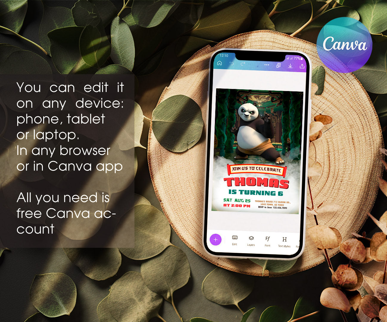 Kung Fu Panda Po customizable invitation template | Share or Print | XI034