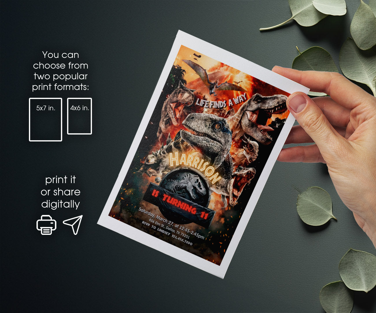 Jurassic World Dinosaur customizable invitation template | Share or Print | UB320