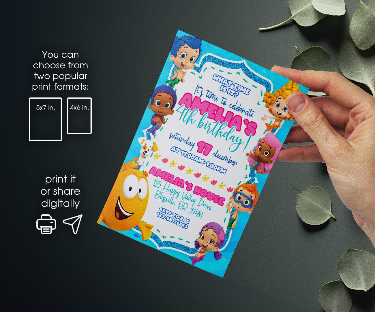 Bubble Guppies customizable invitation template | Share or Print | BP861
