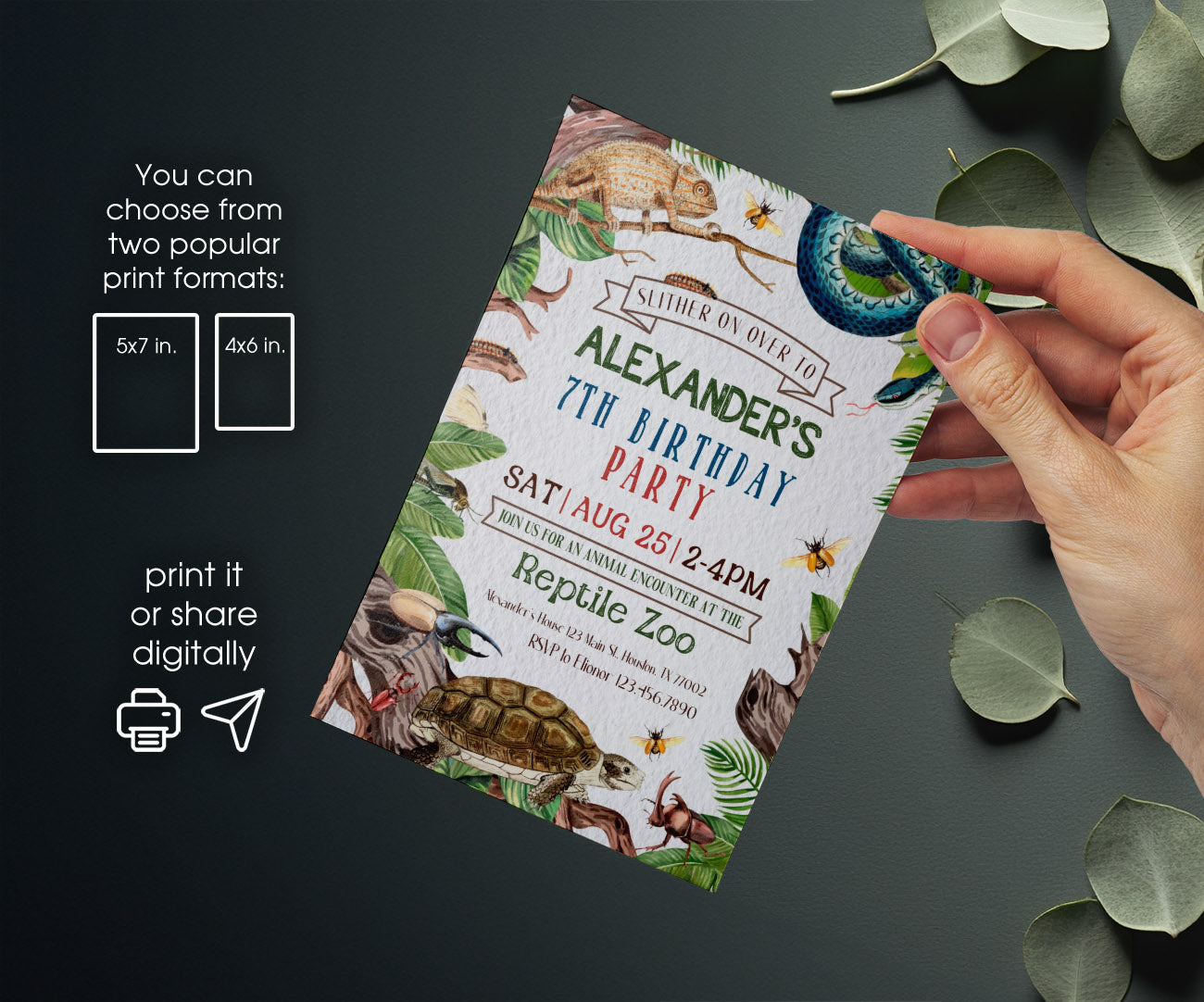 Reptile Lizard Snake customizable invitation template | Share or Print | QU262