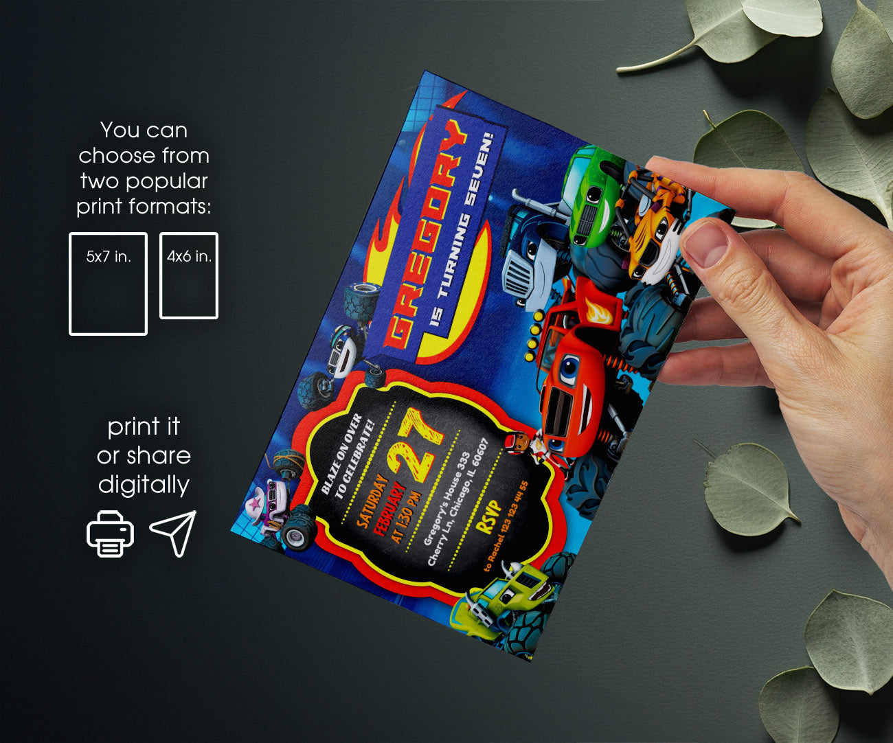 Blaze Monster Machines Trucks customizable invitation template | Share or Print | boy | WP690