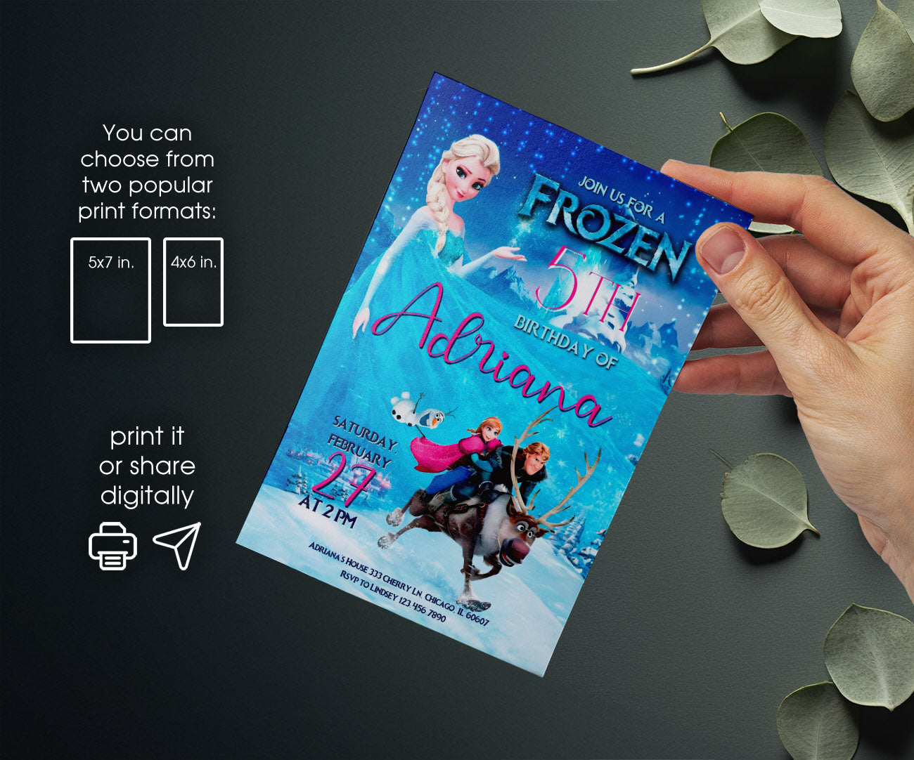 Frozen Elsa customizable invitation template | Share or Print | girl | JJ228