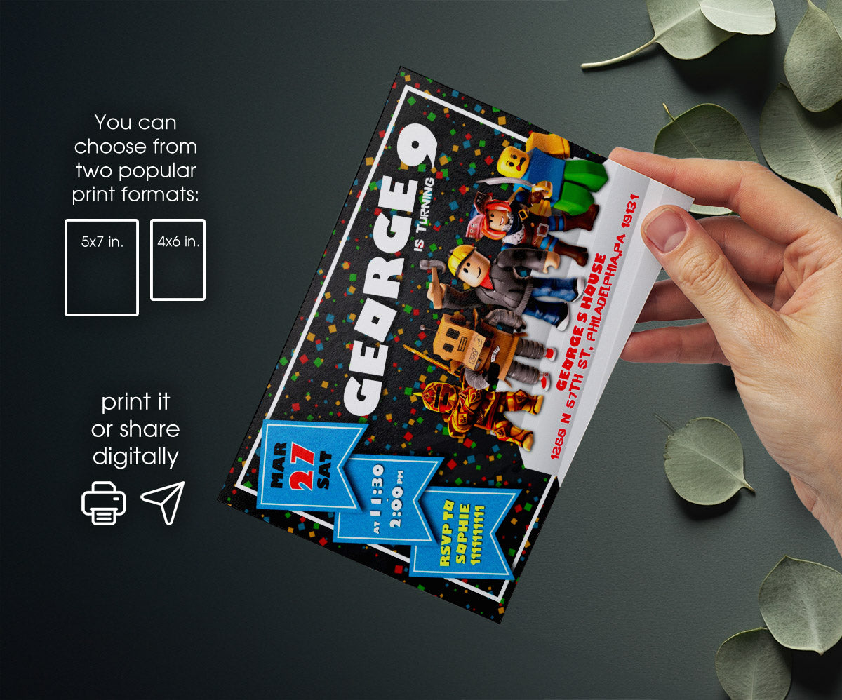 Roblox Gamer customizable invitation template | Share or Print | MC901