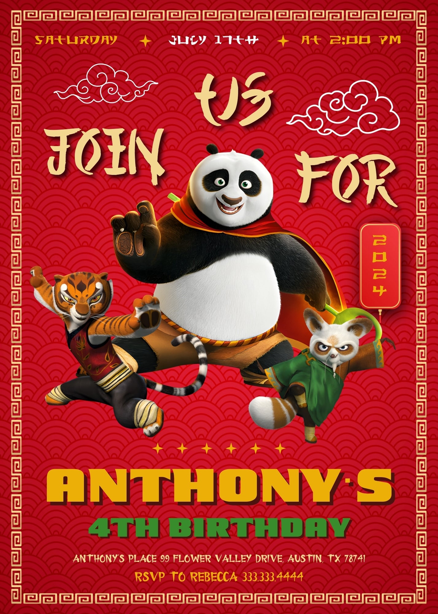Kung Fu Panda Po customizable invitation template | Share or Print | YF062