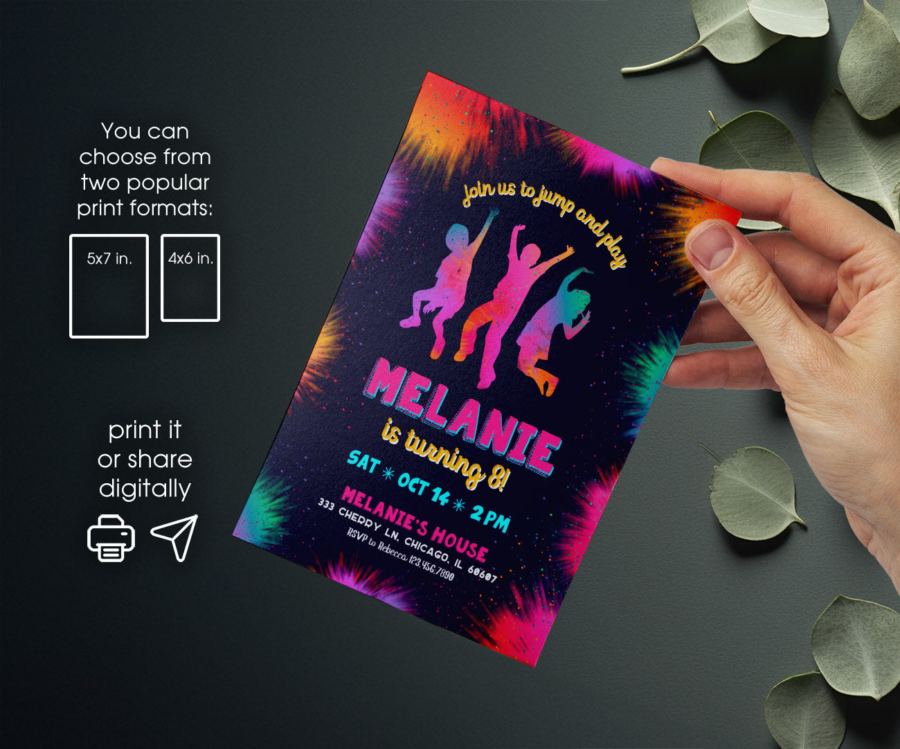 Trampoline Jump Party customizable invitation template | Share or Print | MX419
