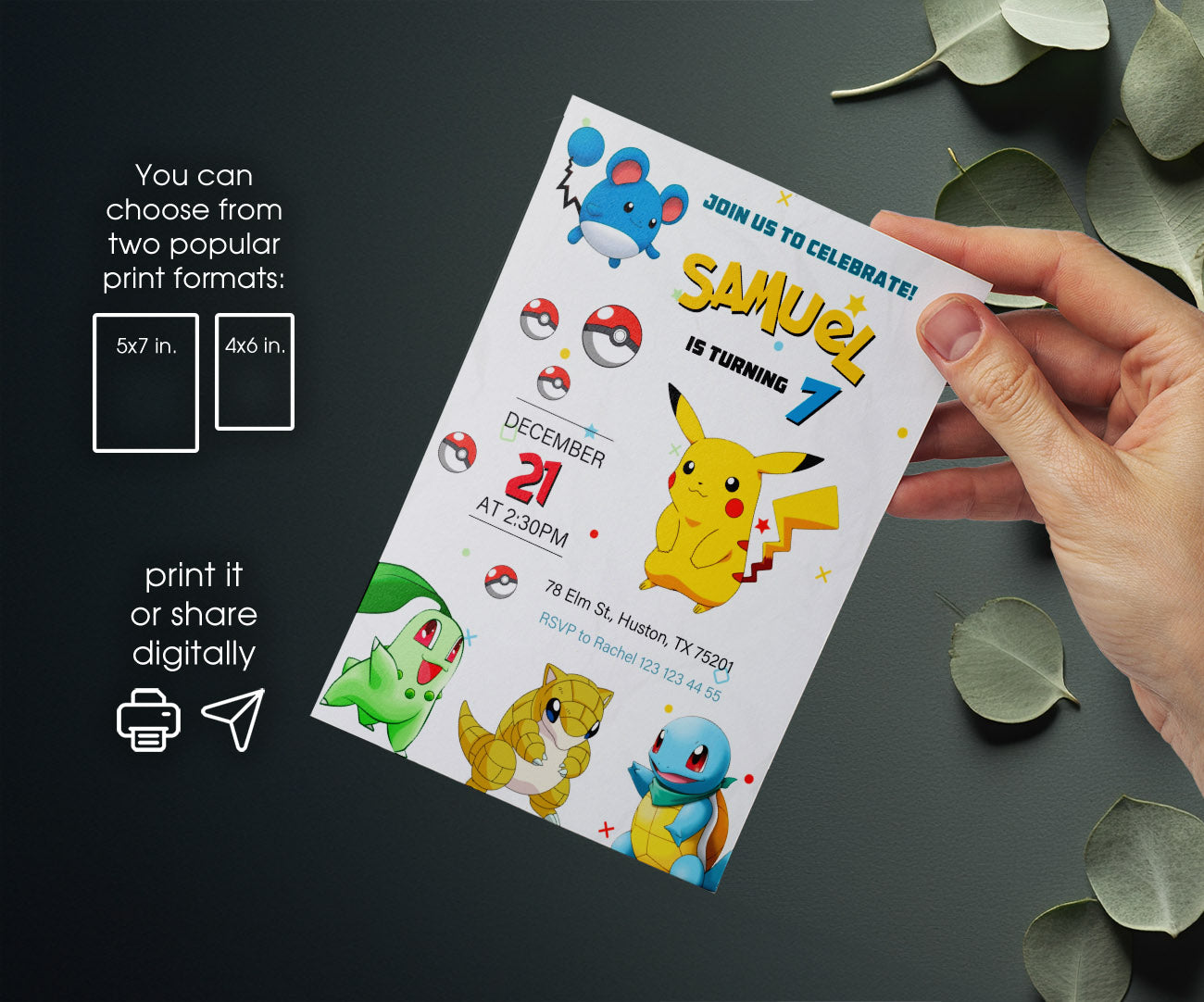 Pokemon Pikachu customizable invitation template | Share or Print | ZD135