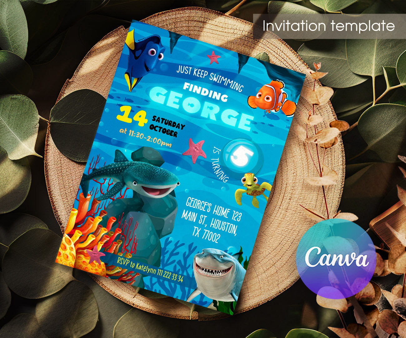 Finding Nemo customizable invitation template | Share or Print | PZ293