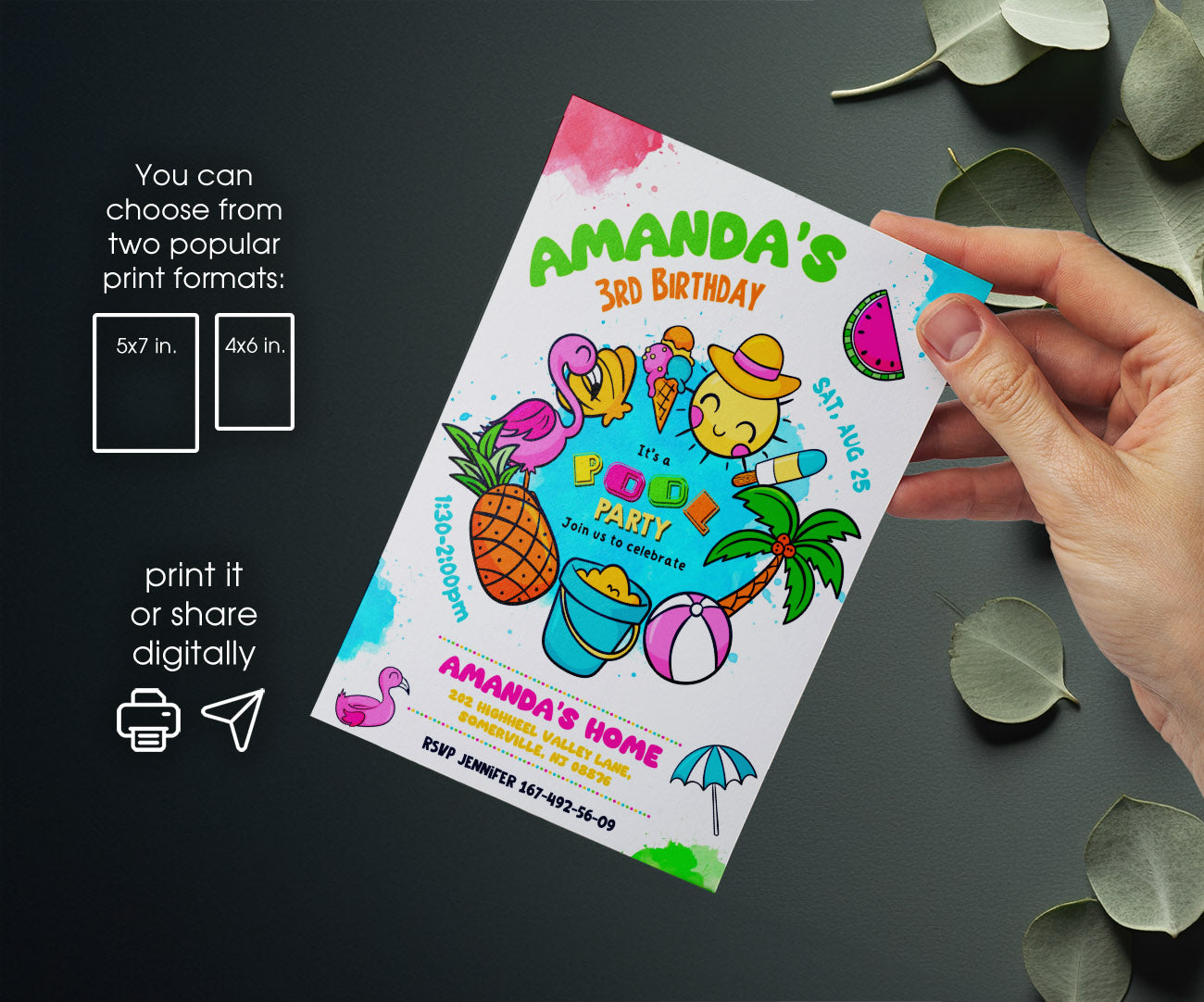 Pool Party customizable invitation template | Share or Print | girl | ZW789