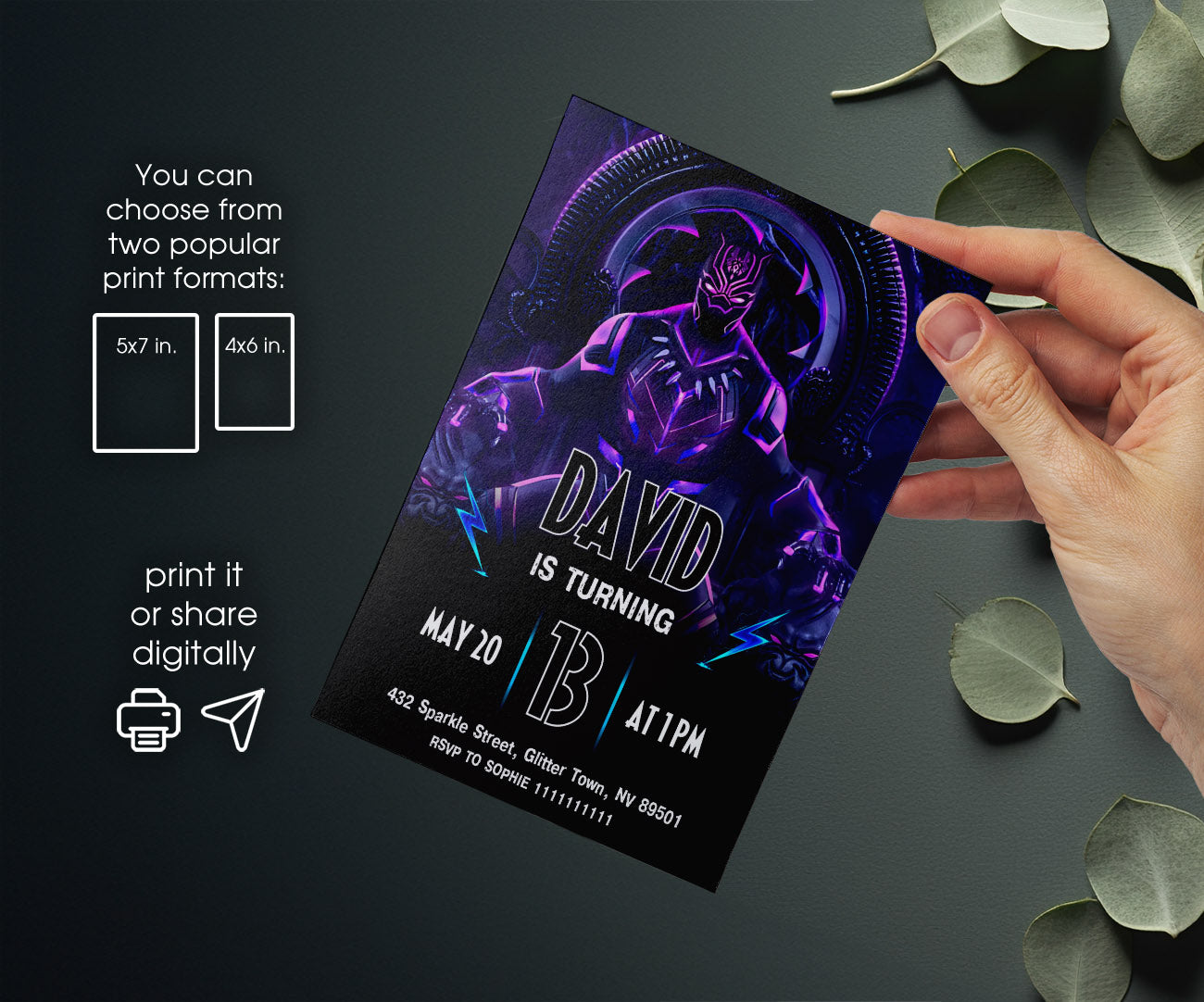 Black Panther Superhero Marvel customizable invitation template | Share or Print | boy | WL017
