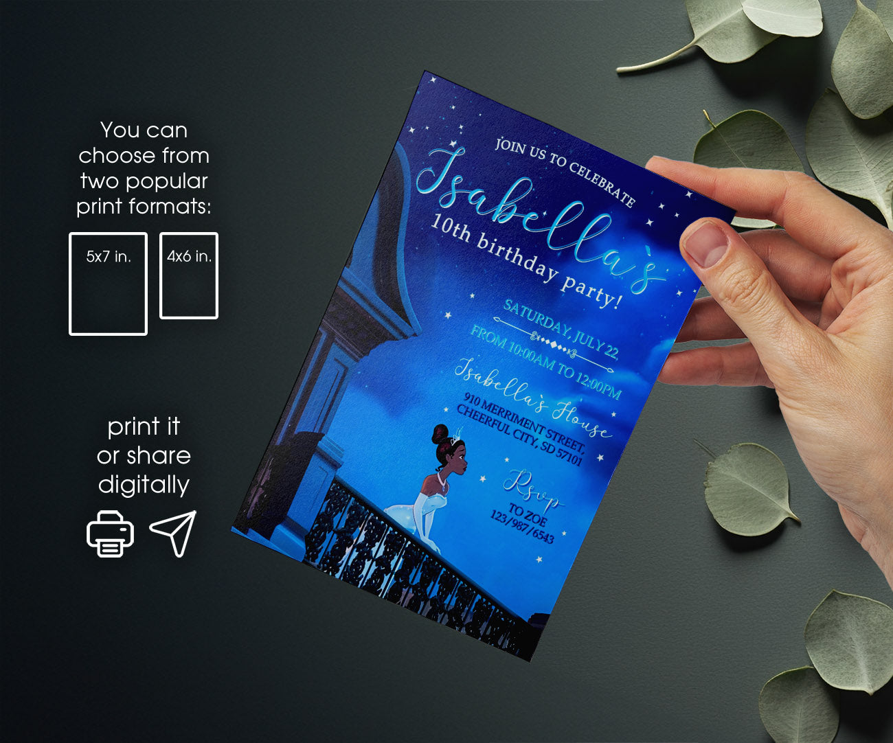 Tiana Frog Princess customizable invitation template | Share or Print | girl | ZU572
