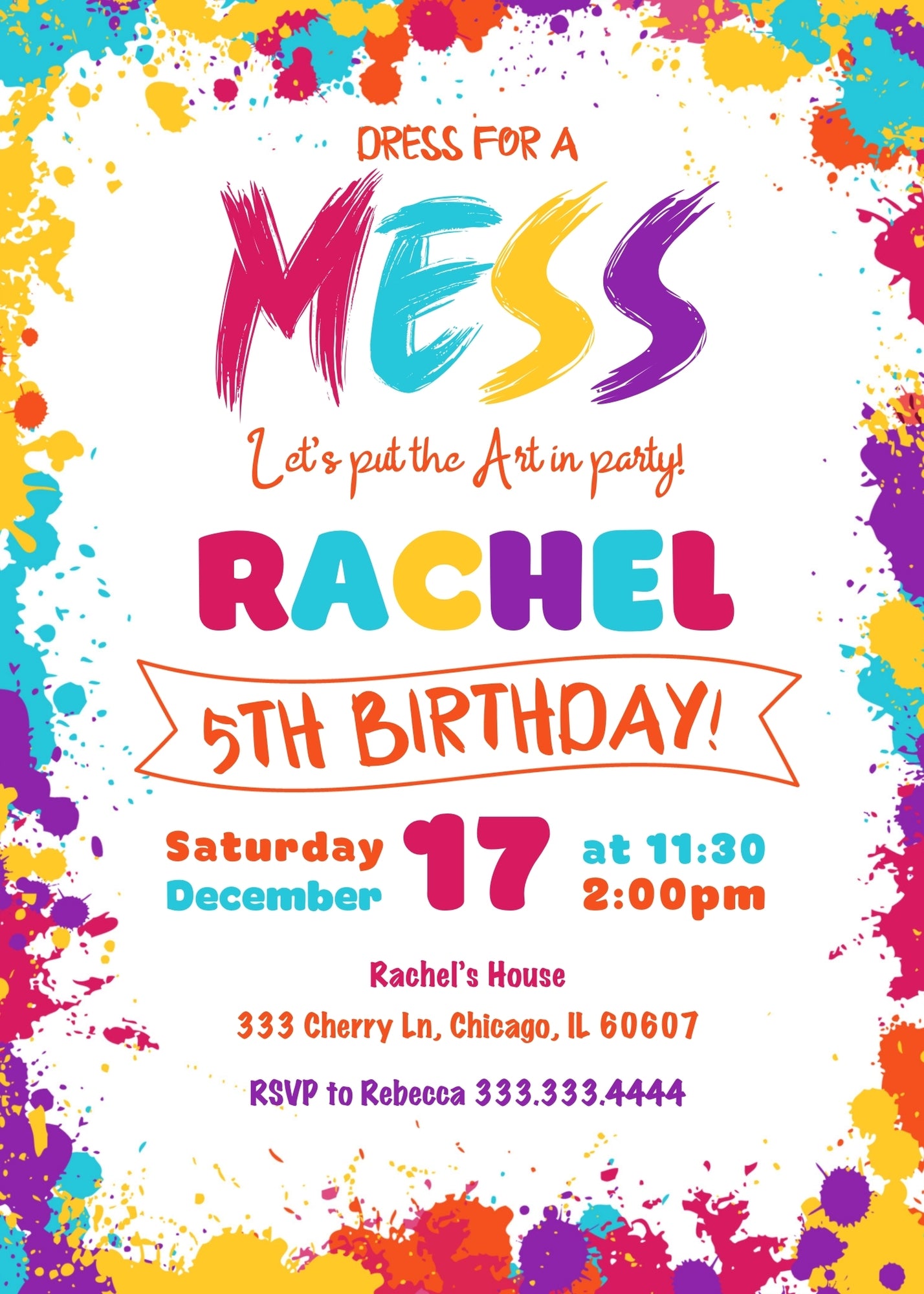 Art Dress For A Mess customizable invitation template | Share or Print | girl | LJ273