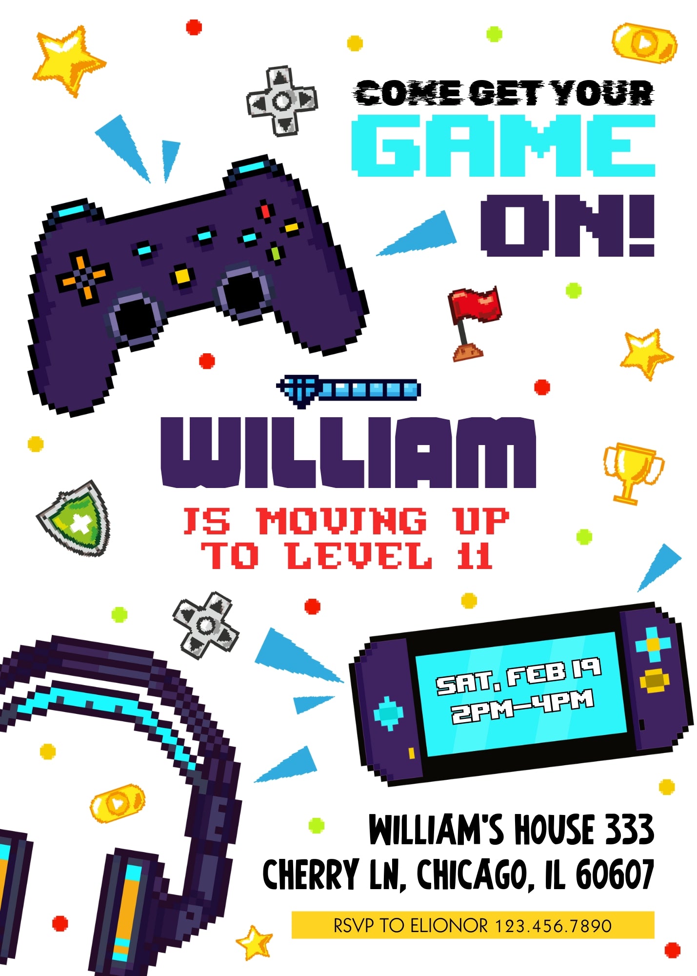 Gamer Party customizable invitation template | Share or Print | boy | FR312