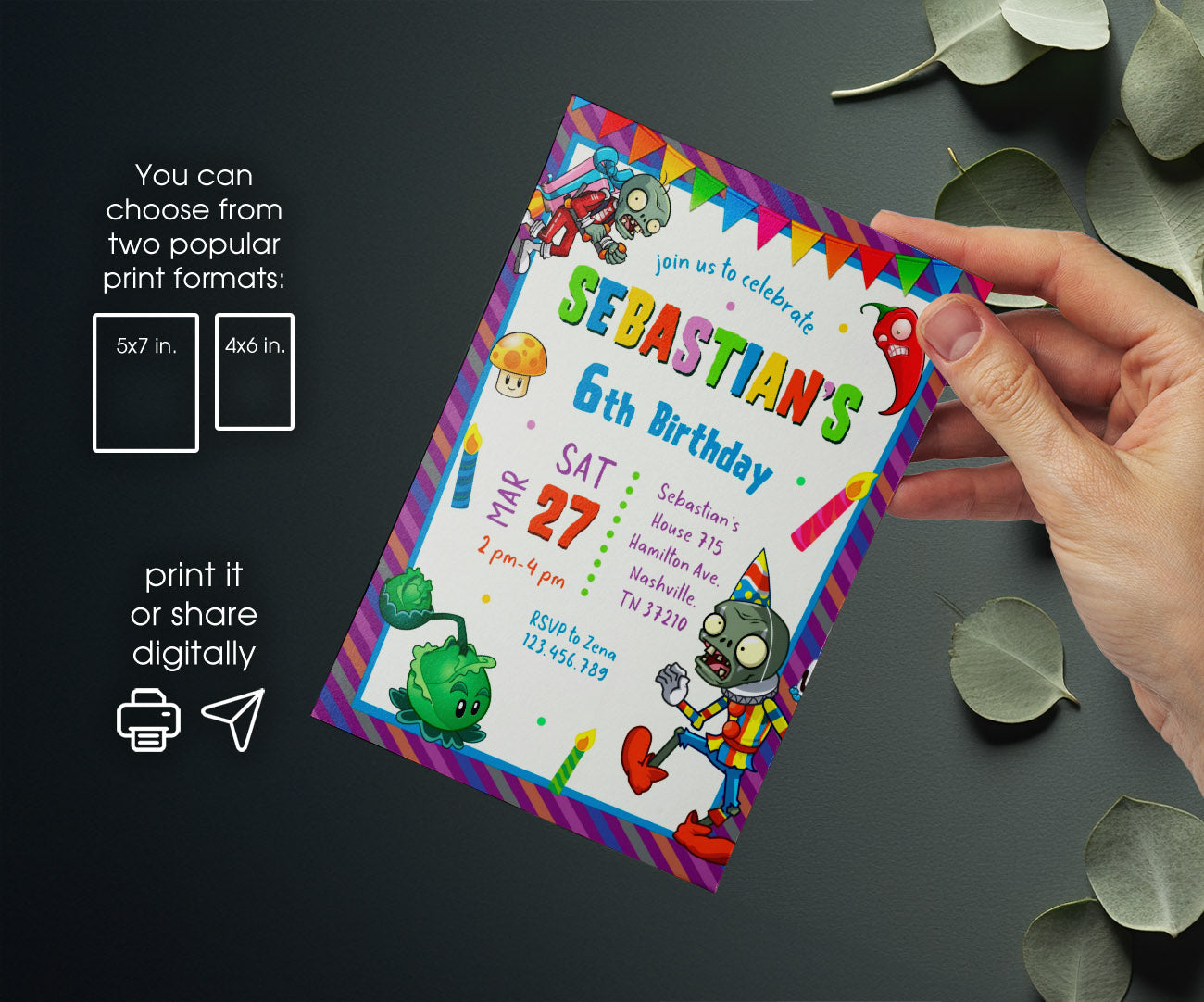 Plants vs Zombies Gamer customizable invitation template | Share or Print | WO137