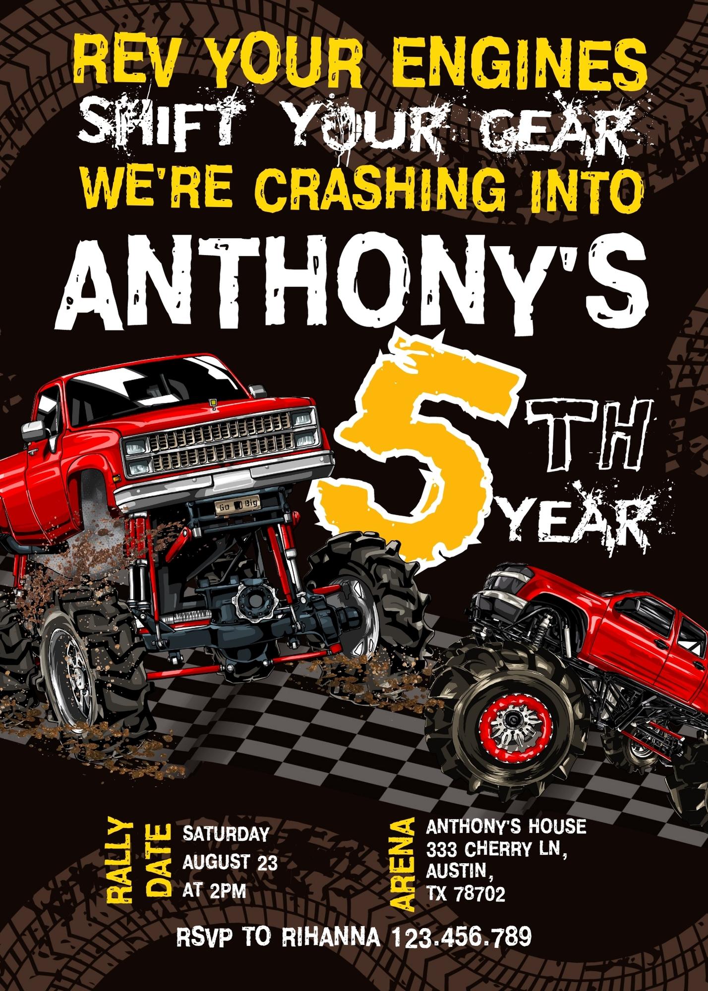 Monster Truck customizable invitation template | Share or Print | boy | DO356