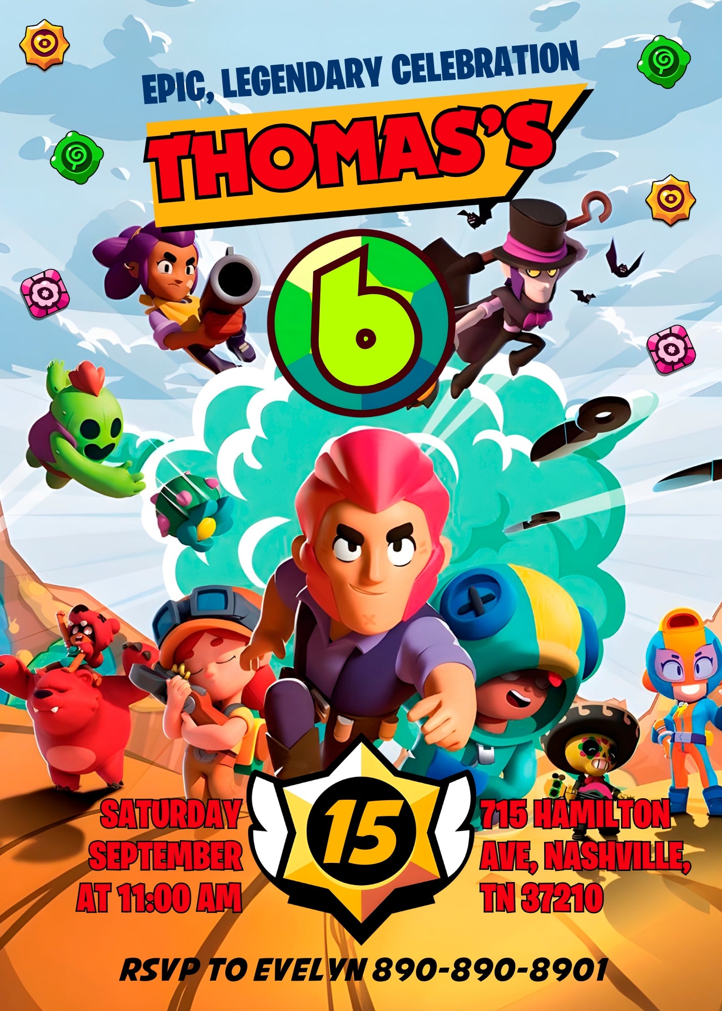 Brawl Stars Gamer customizable invitation template | Share or Print | OJ270