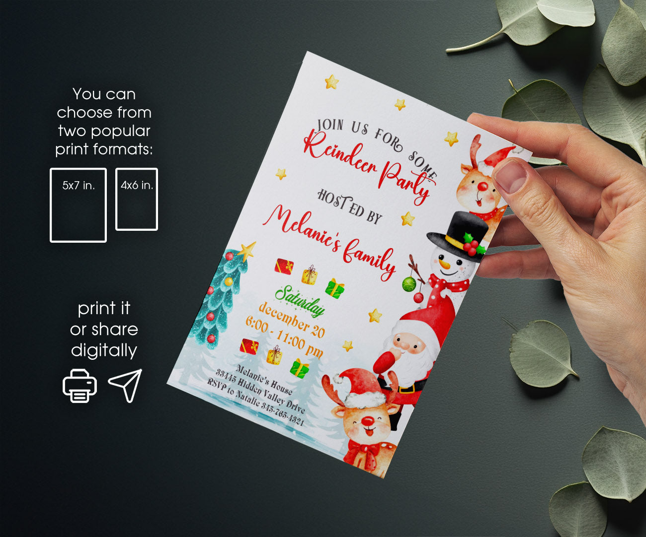 Rudolph the Red-Nosed Reindeer customizable invitation template | Share or Print | WR583