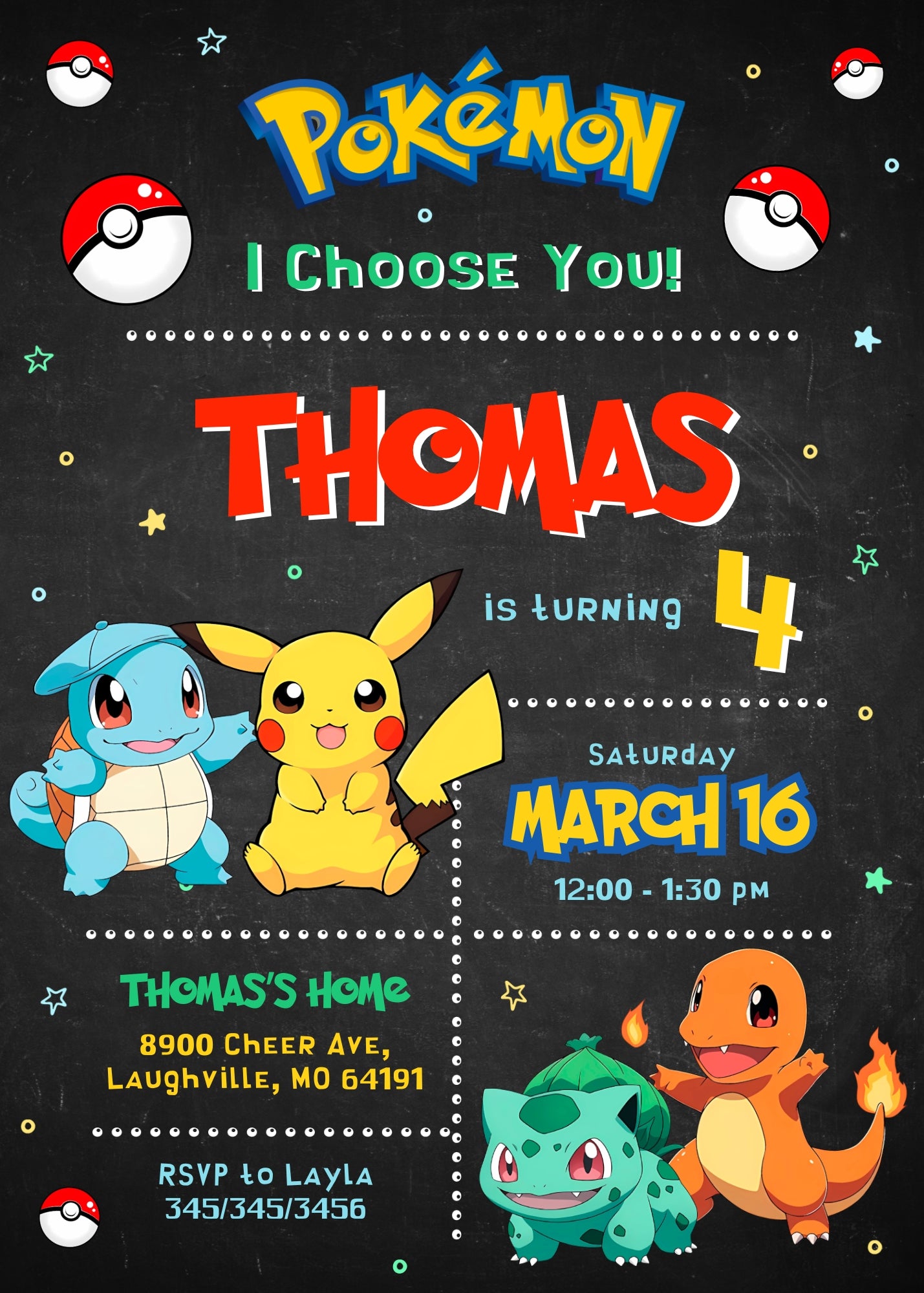 Pokemon Pikachu customizable invitation template | Share or Print | OK685