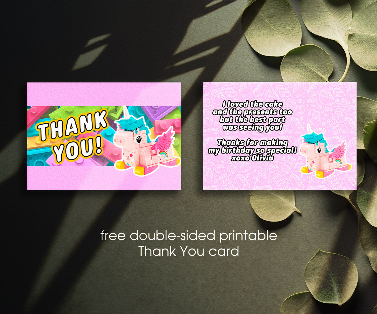 Lego Magical Unicorn customizable invitation template | Share or Print | girl | CT556
