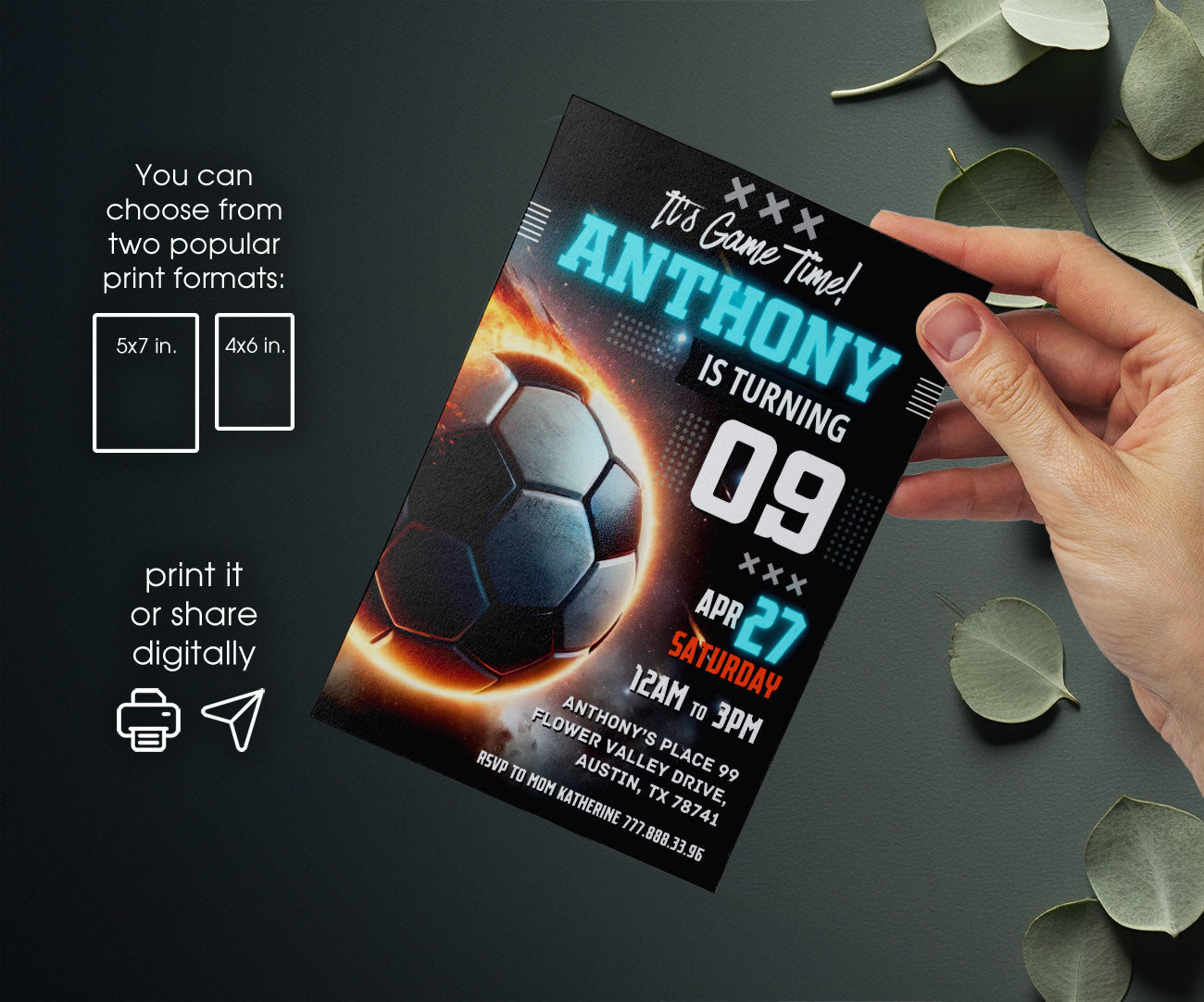 Soccer Champion League FC customizable invitation template | Share or Print | boy | SD229