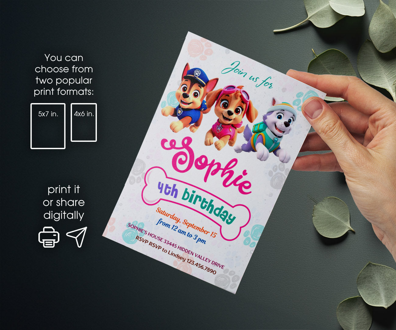 PAW Patrol customizable invitation template | Share or Print | TY172
