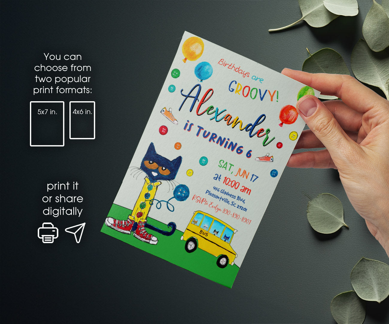 Pete the Cat customizable invitation template | Share or Print | ZQ716