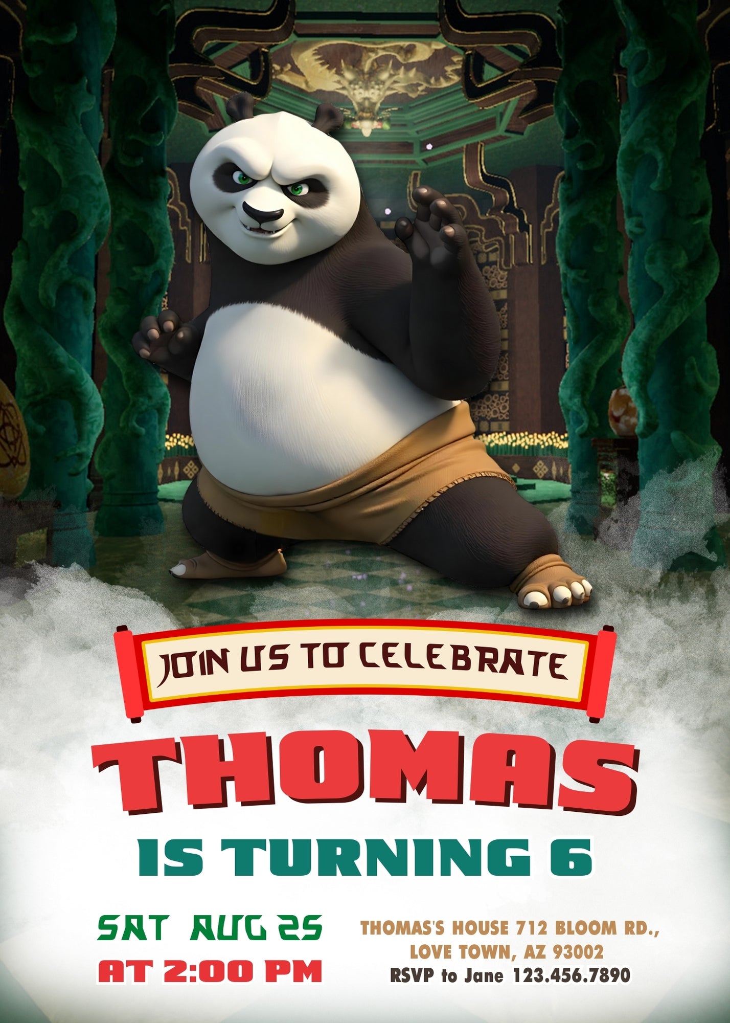 Kung Fu Panda Po customizable invitation template | Share or Print | XI034