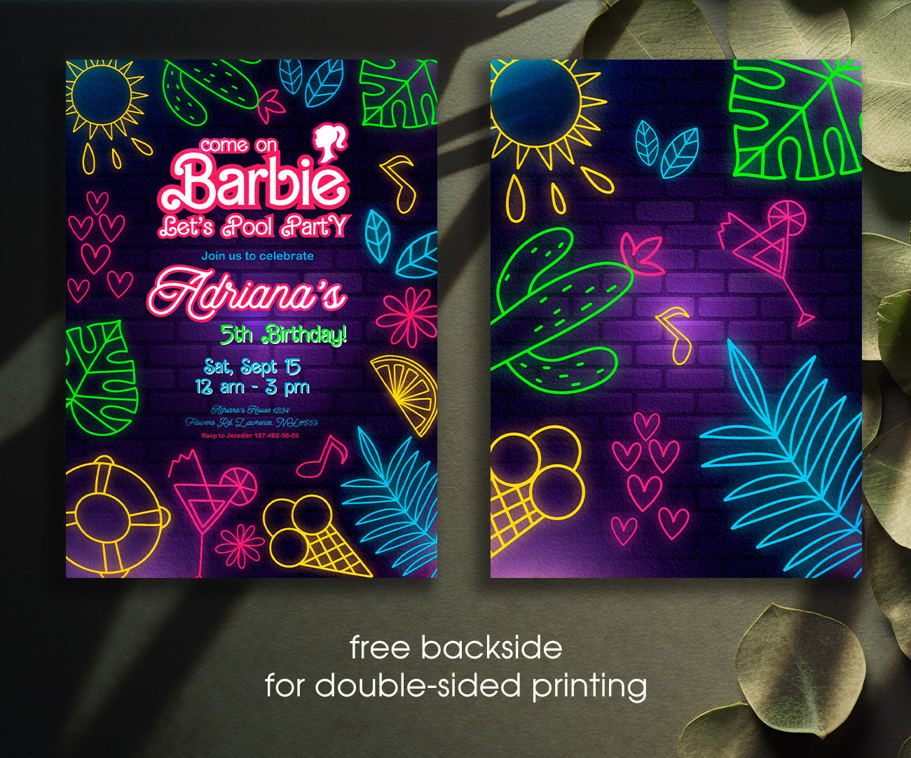 Barbie Pool Pink customizable invitation template | Share or Print | girl | OK645