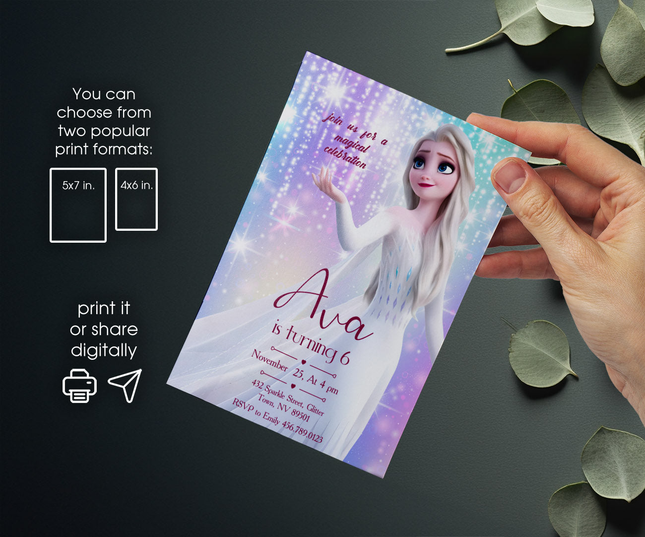 Frozen Elsa customizable invitation template | Share or Print | girl | DI271
