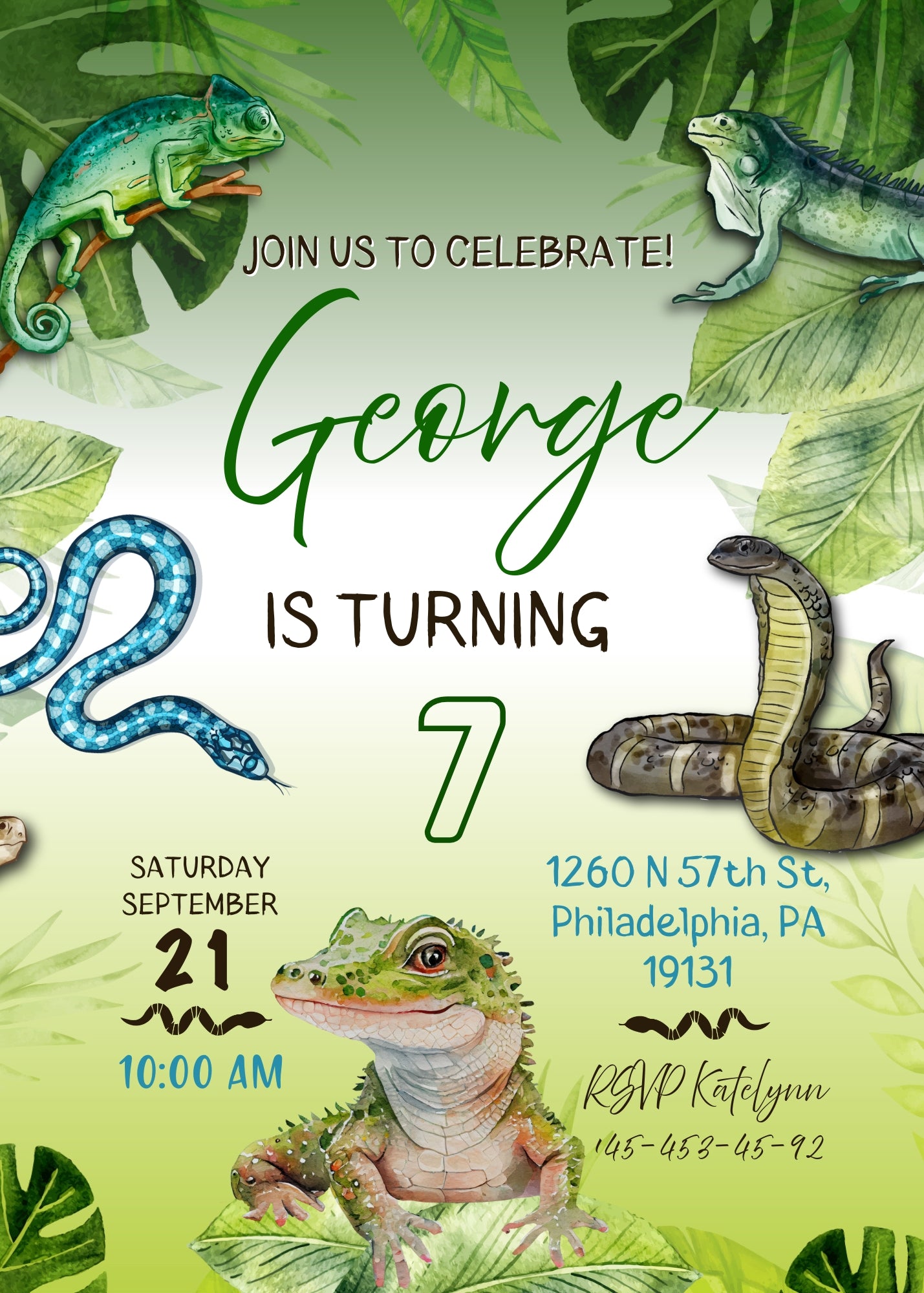 Reptile Lizard Snake customizable invitation template | Share or Print | NP158