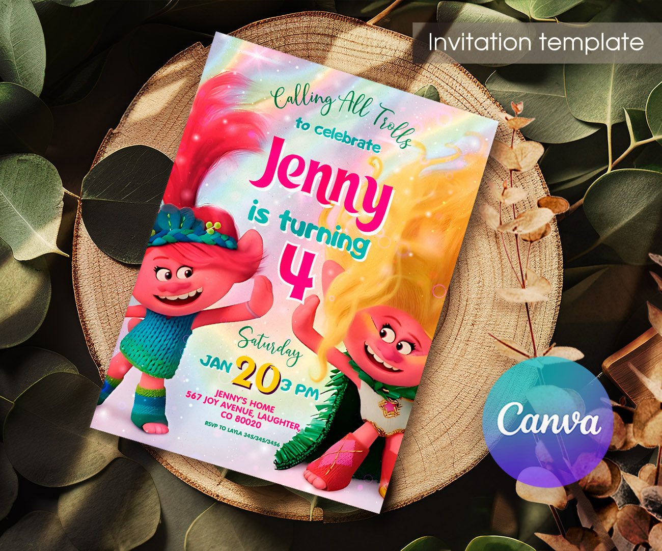 Trolls Poppy customizable invitation template | Share or Print | BS329