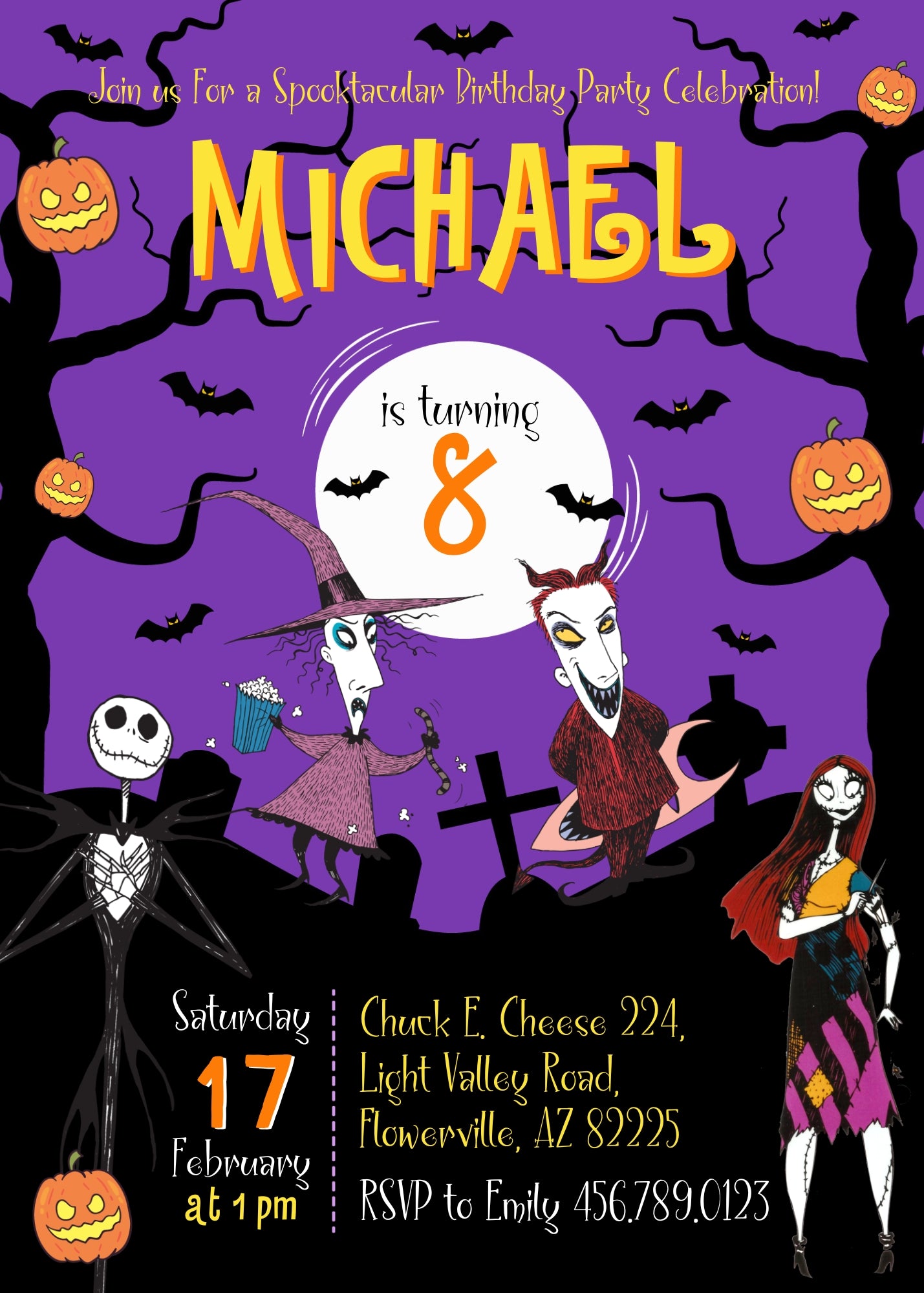 The Nightmare Before Christmas Halloween customizable invitation template | Share or Print | YH631