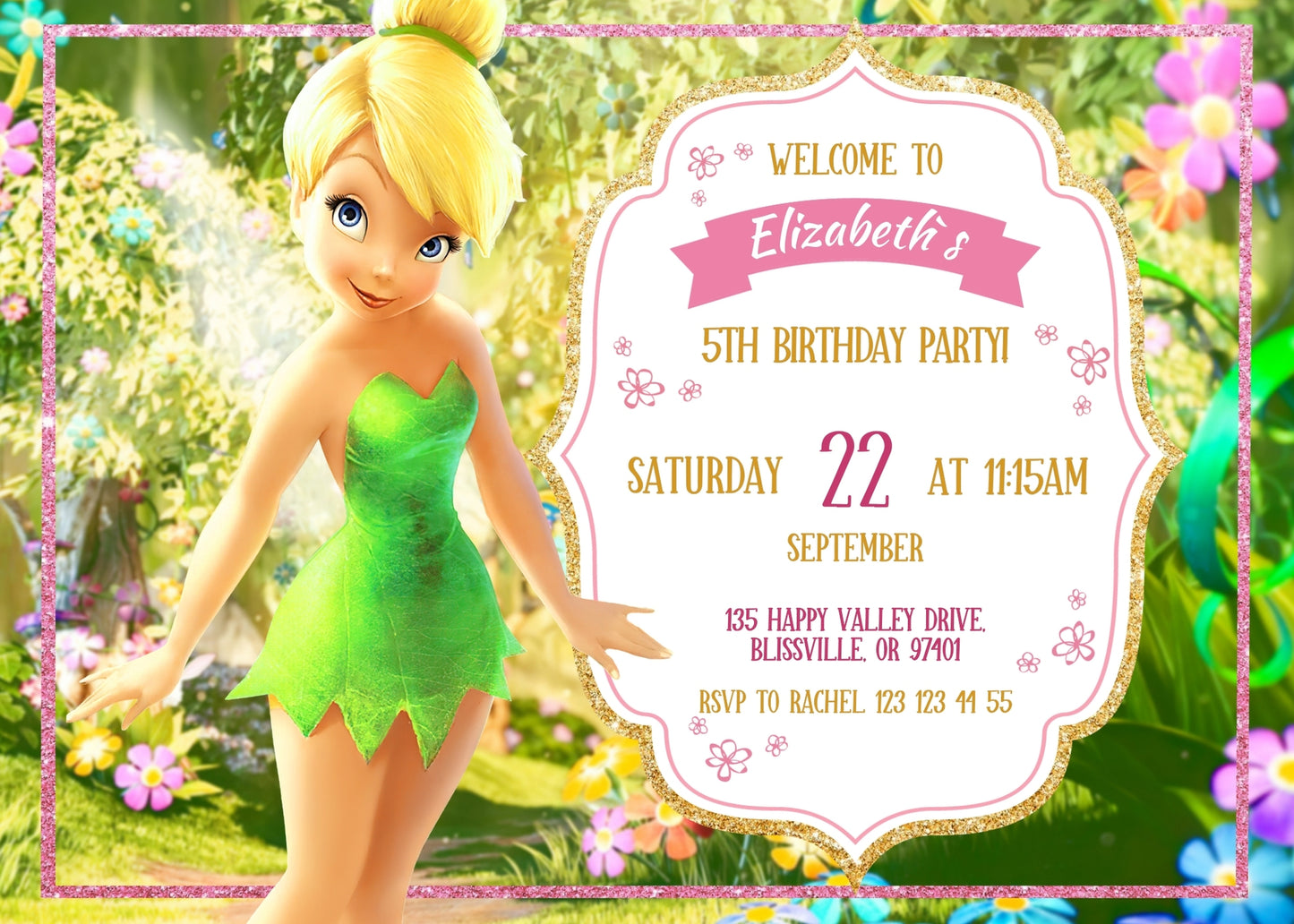 Tinker Bell Fairy Princess customizable invitation template | Share or Print | girl | OB077