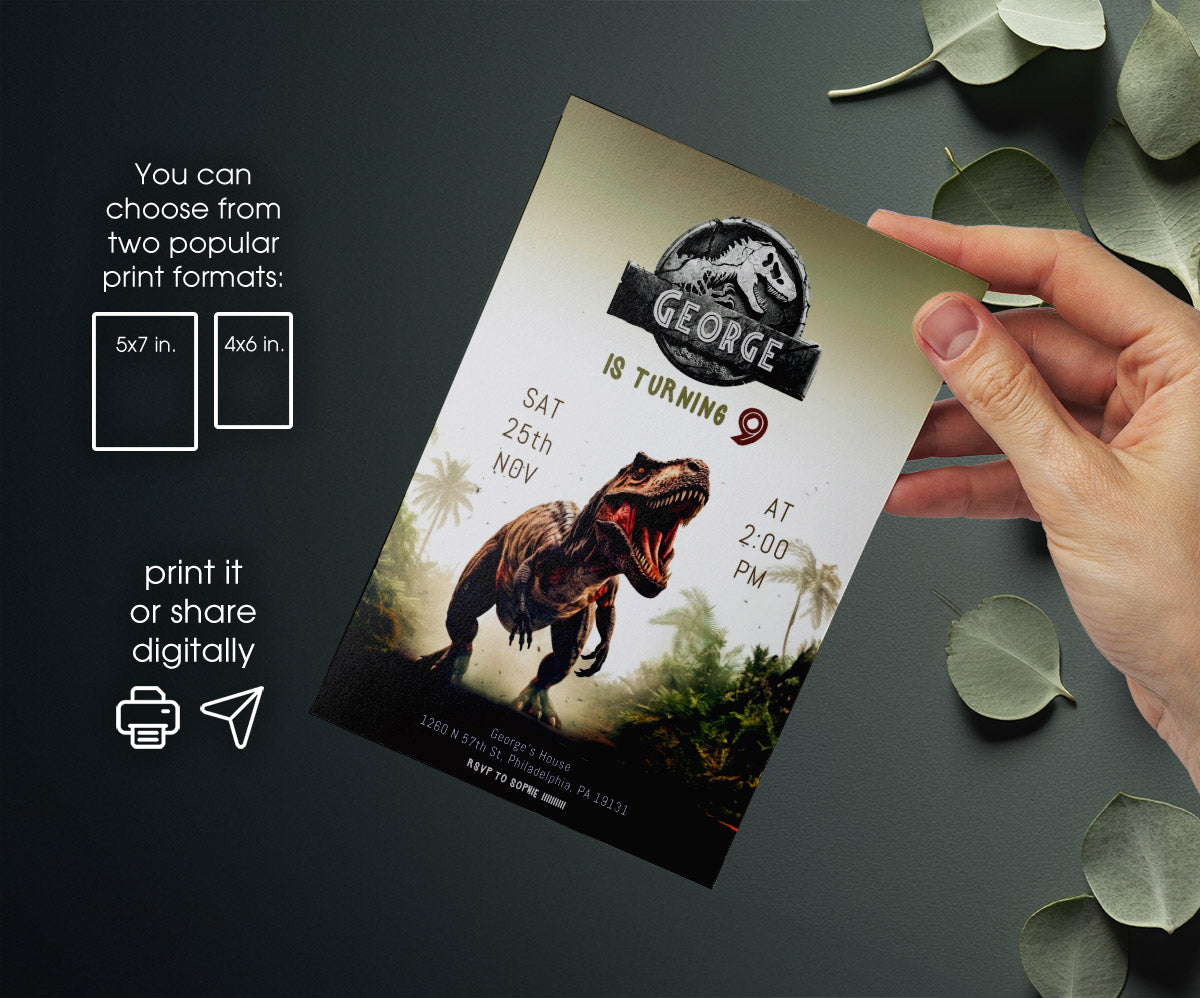 Jurassic World Dinosaur customizable invitation template | Share or Print | VS751
