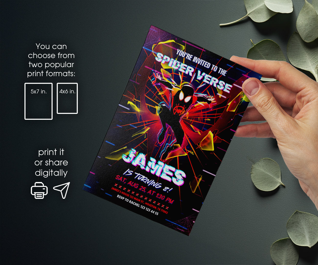 Spider Man Across the Spider-Verse customizable invitation template | Share or Print | boy | VU967