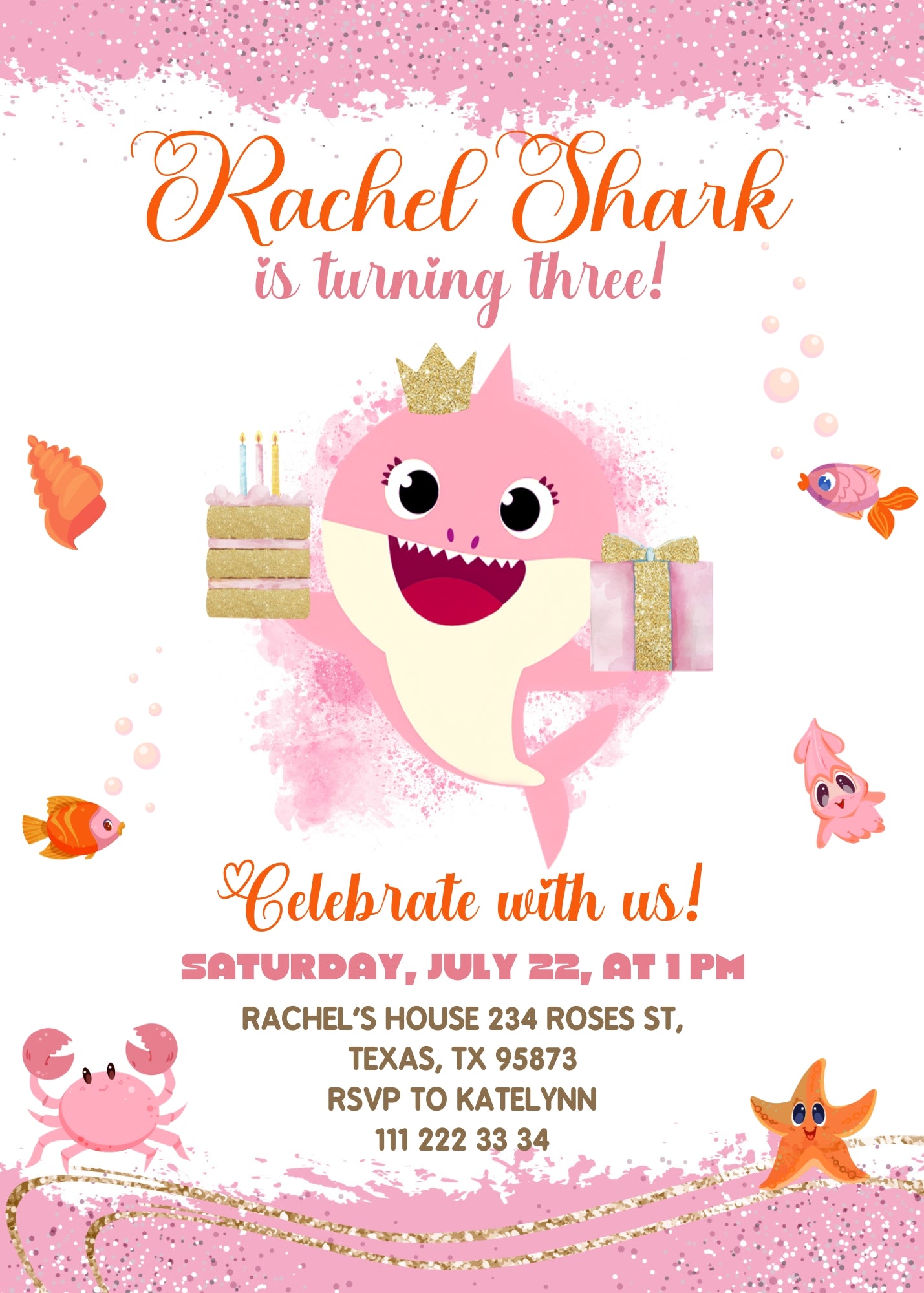 Baby Shark customizable invitation template | Share or Print | DH302