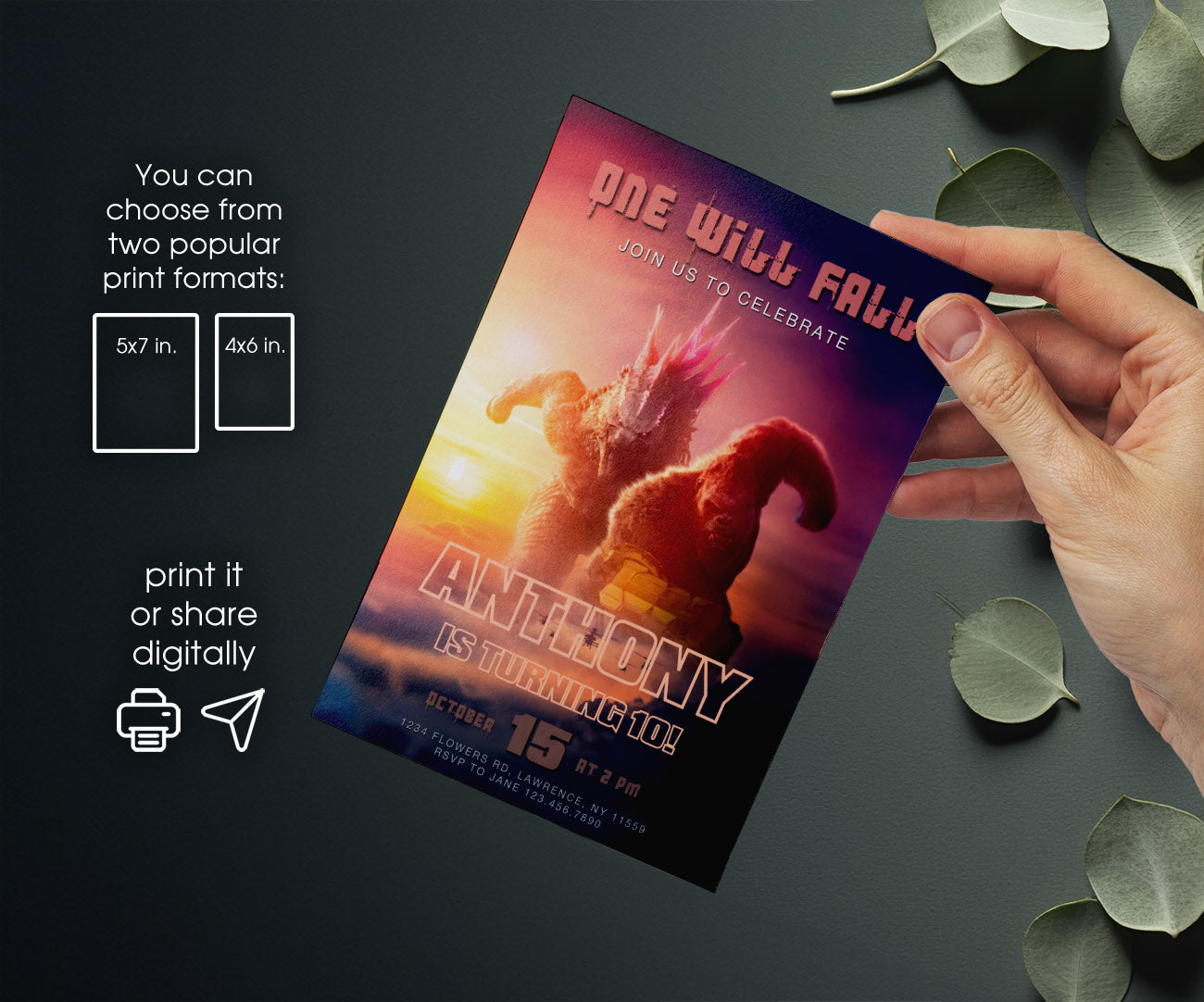Godzilla X King Kong customizable invitation template | Share or Print | AK828