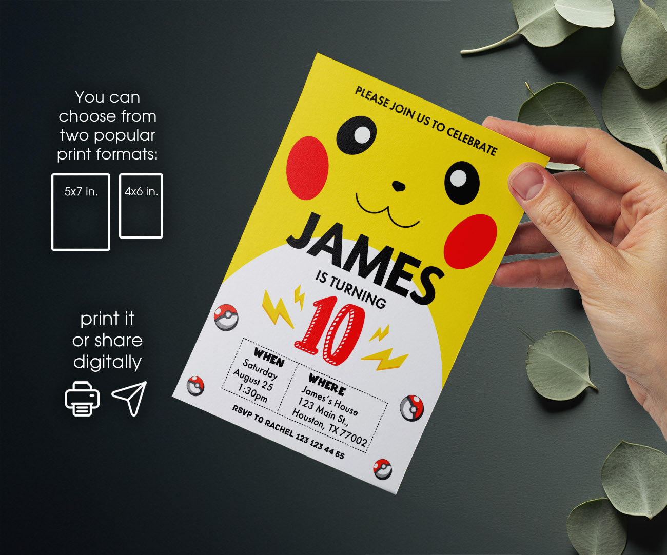 Pokemon Pikachu customizable invitation template | Share or Print | IM162