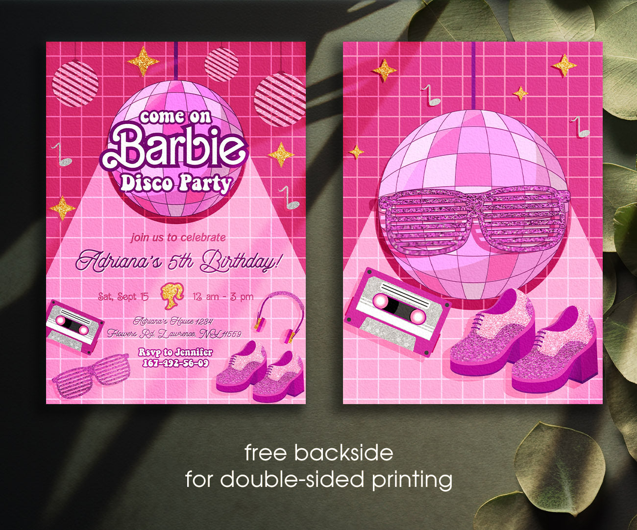 Barbie Disco Pink customizable invitation template | Share or Print | girl | VO095