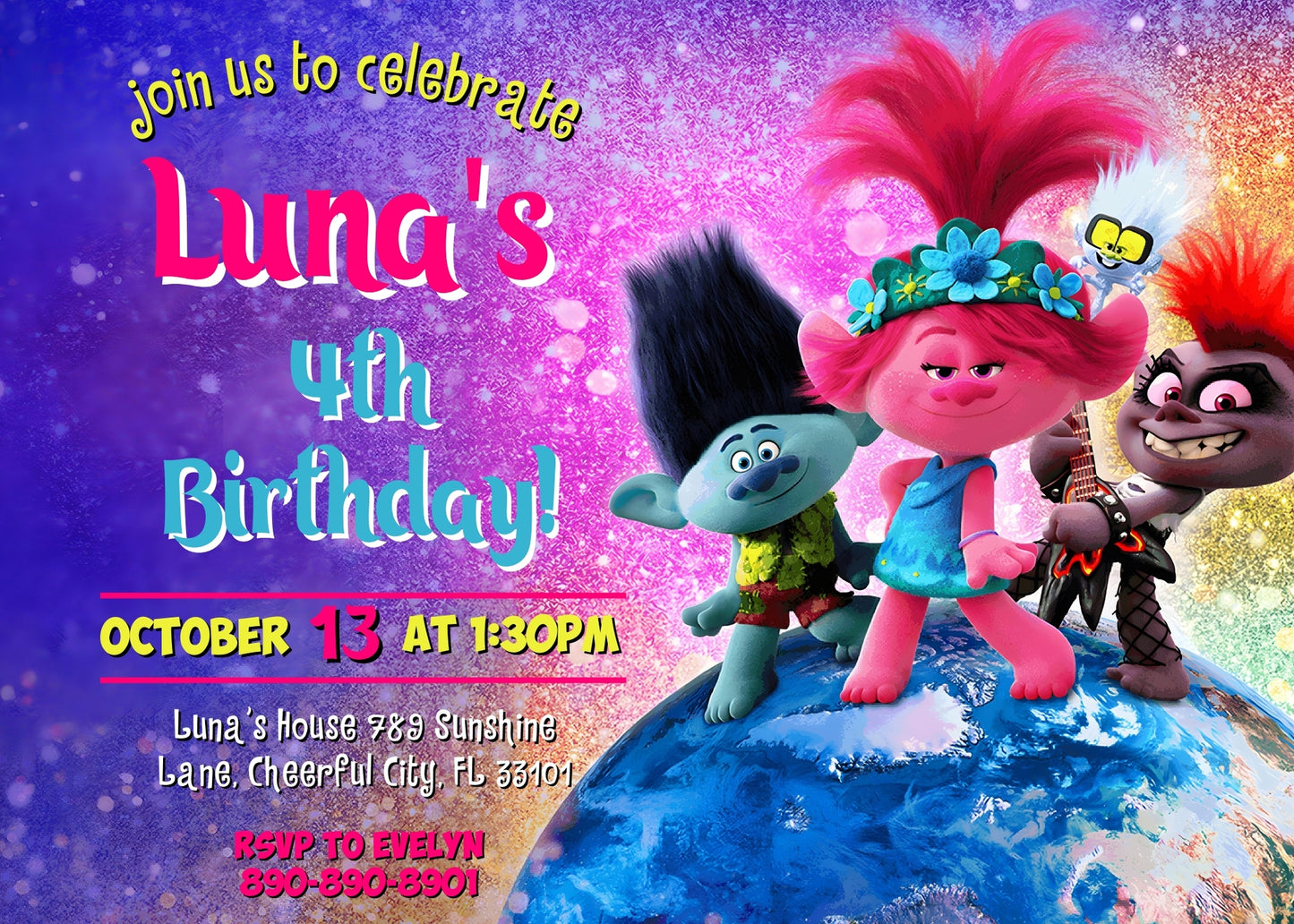 Trolls Poppy customizable invitation template | Share or Print | AH230