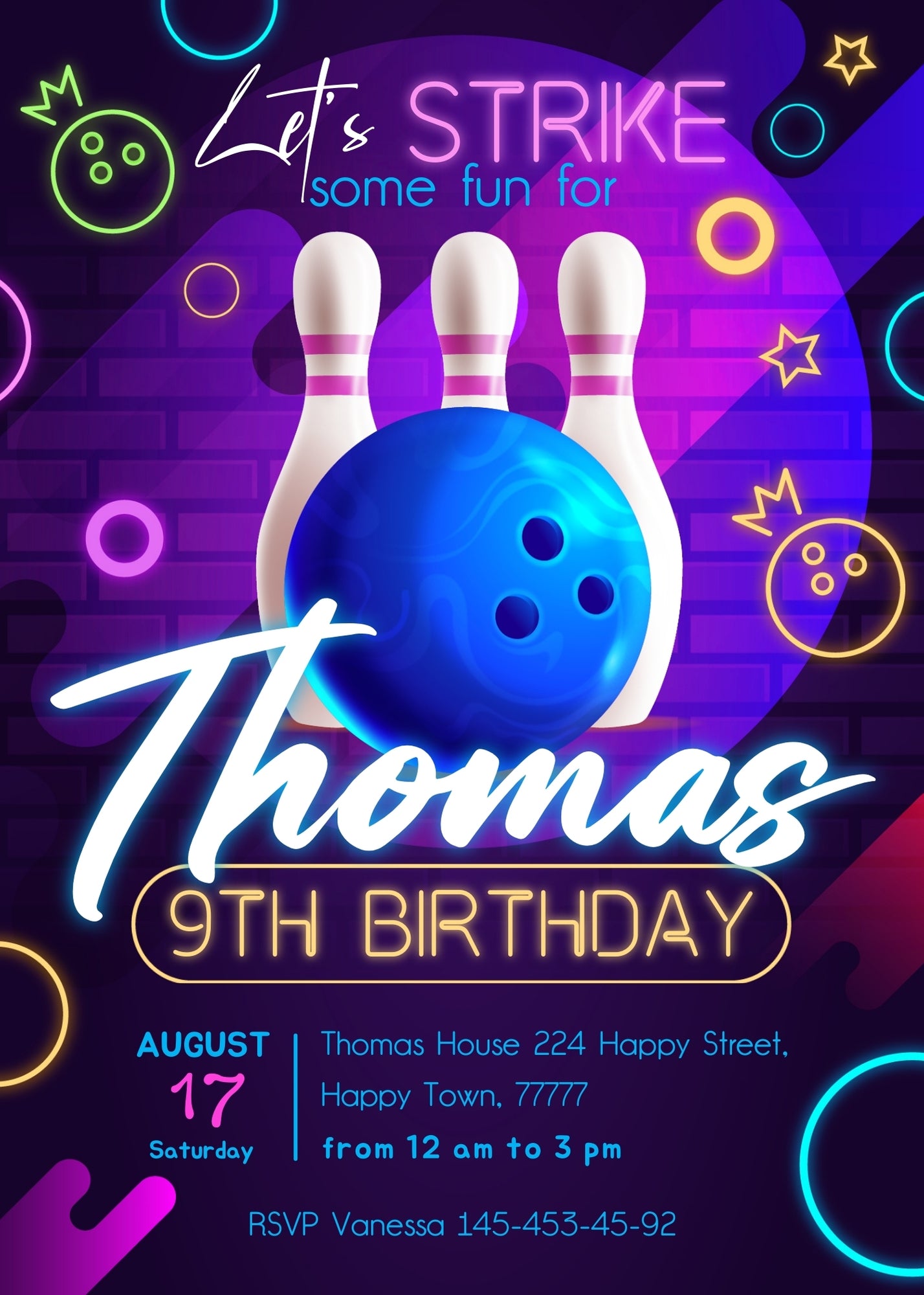 Bowling Strike Up customizable invitation template | Share or Print | DD958