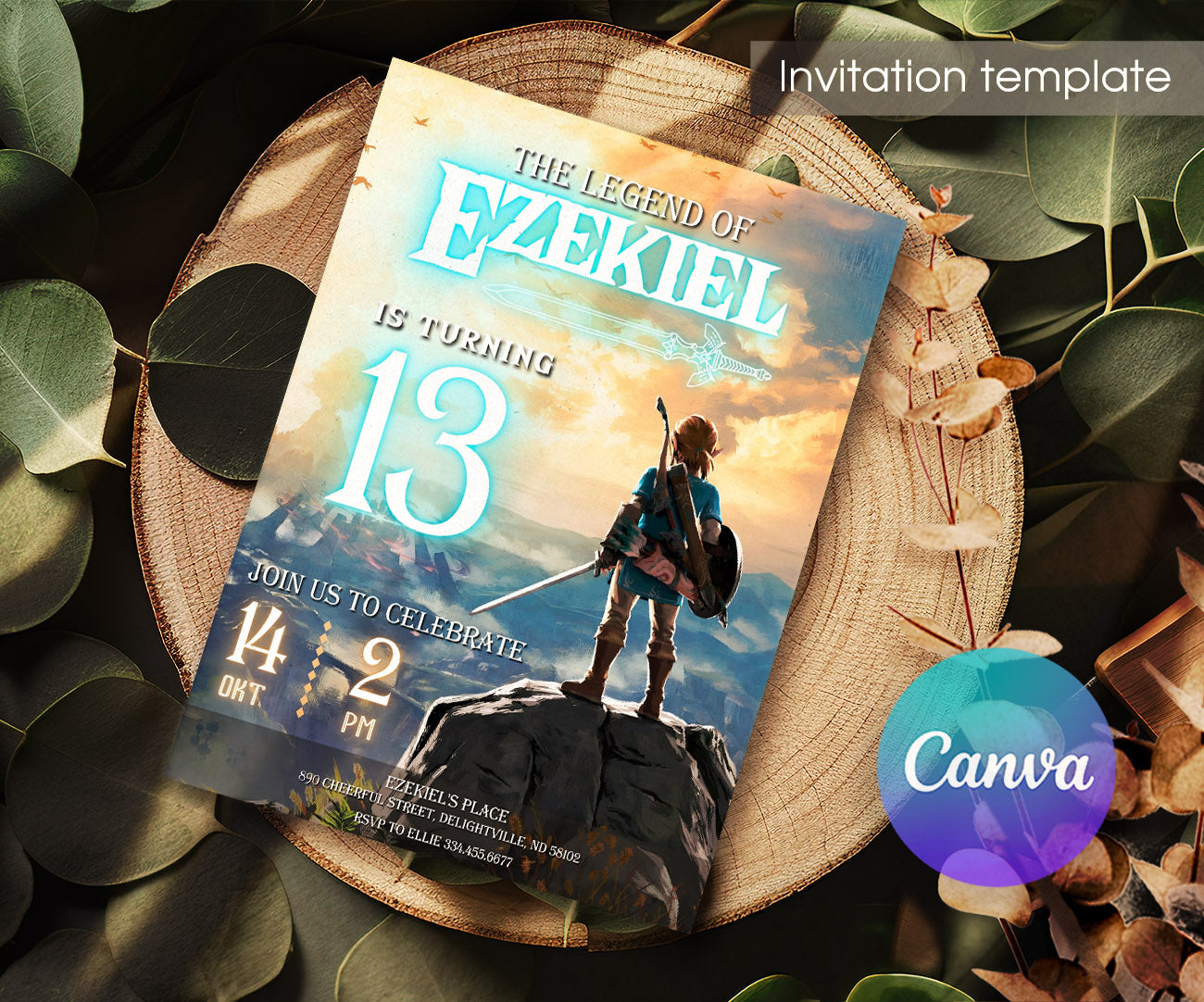 Legend of Zelda Gamer customizable invitation template | Share or Print | IR299
