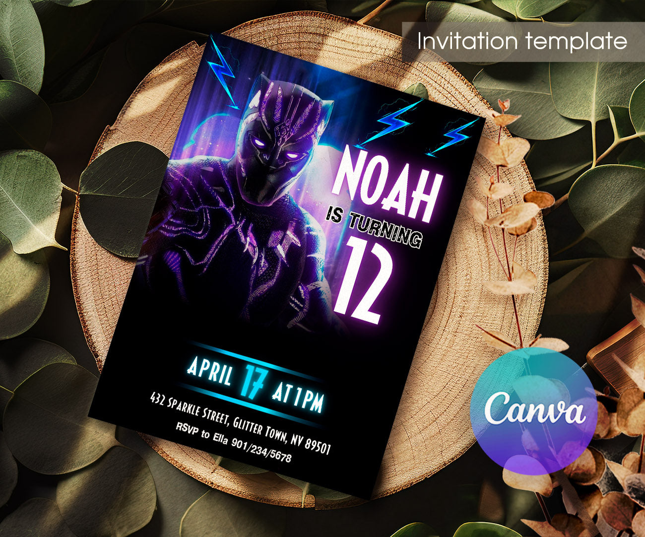 Black Panther Superhero Marvel customizable invitation template | Share or Print | boy | WJ929