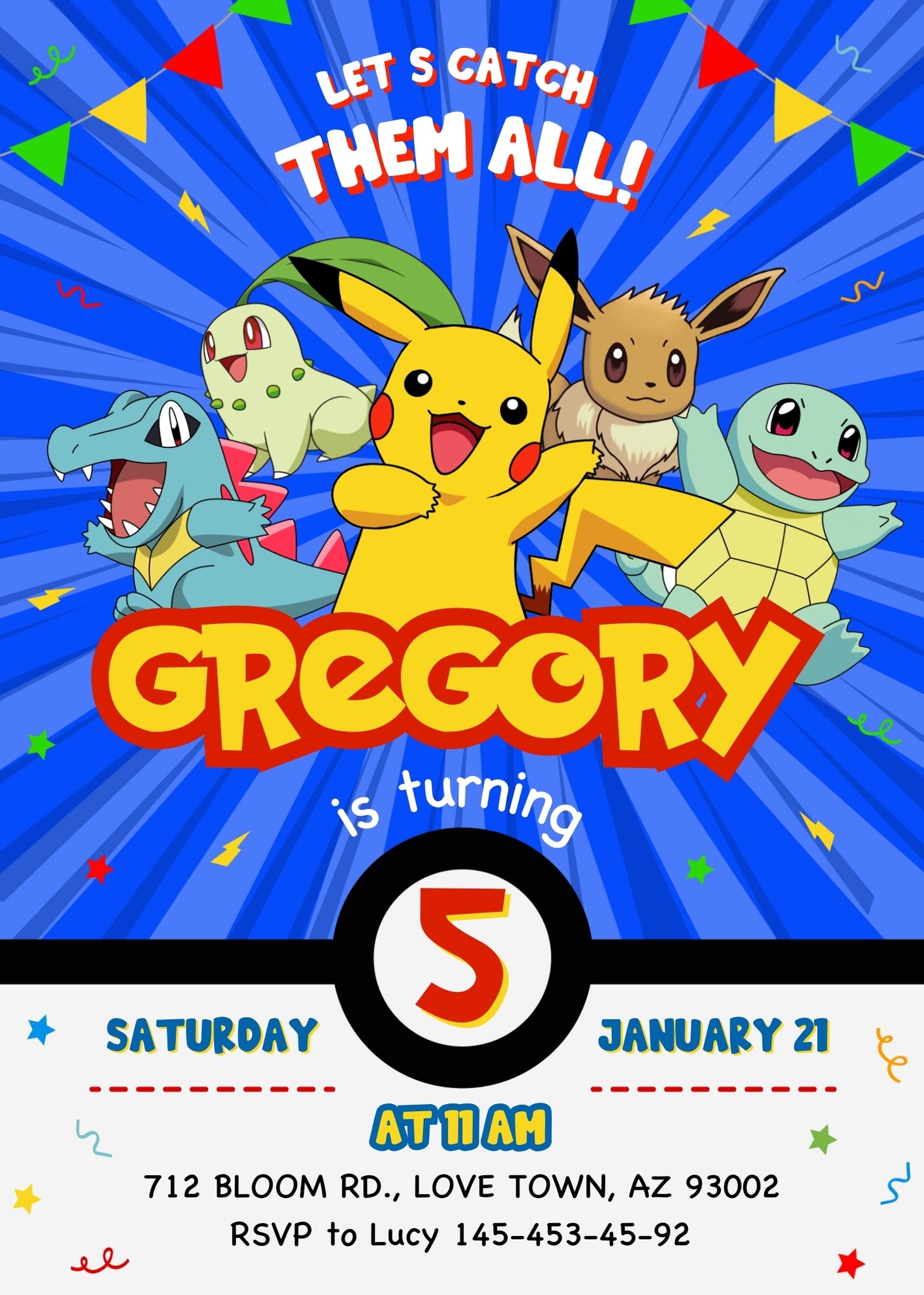 Pokemon Pikachu customizable invitation template | Share or Print | RO860
